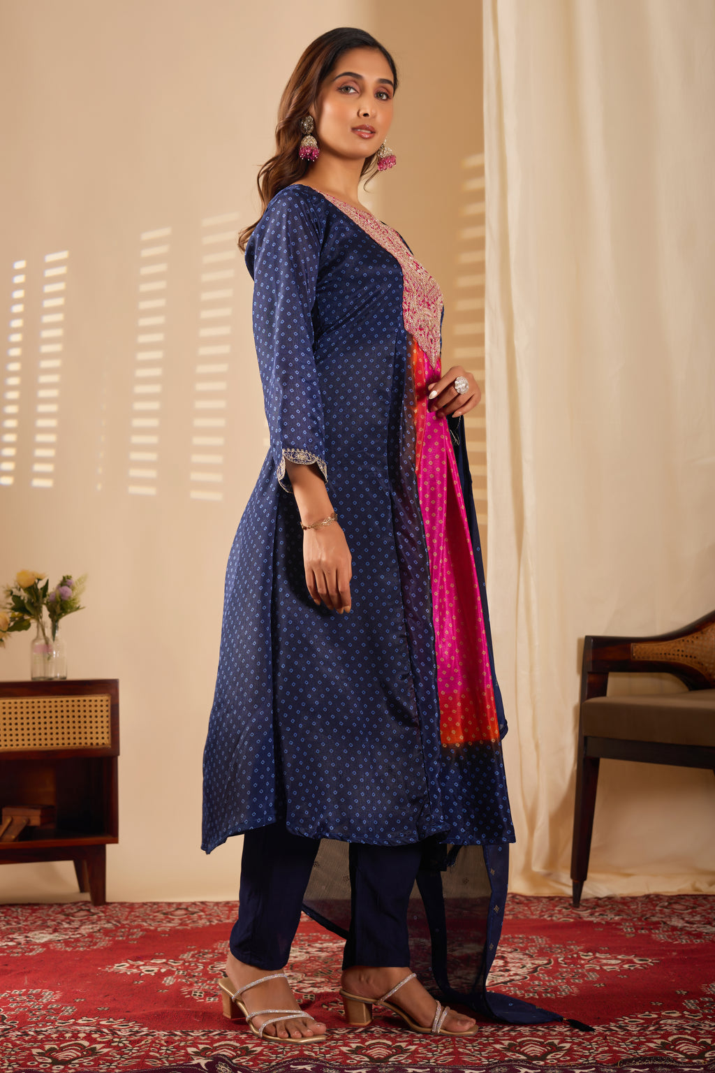 Chinon Embroidered Flared Kurta Set