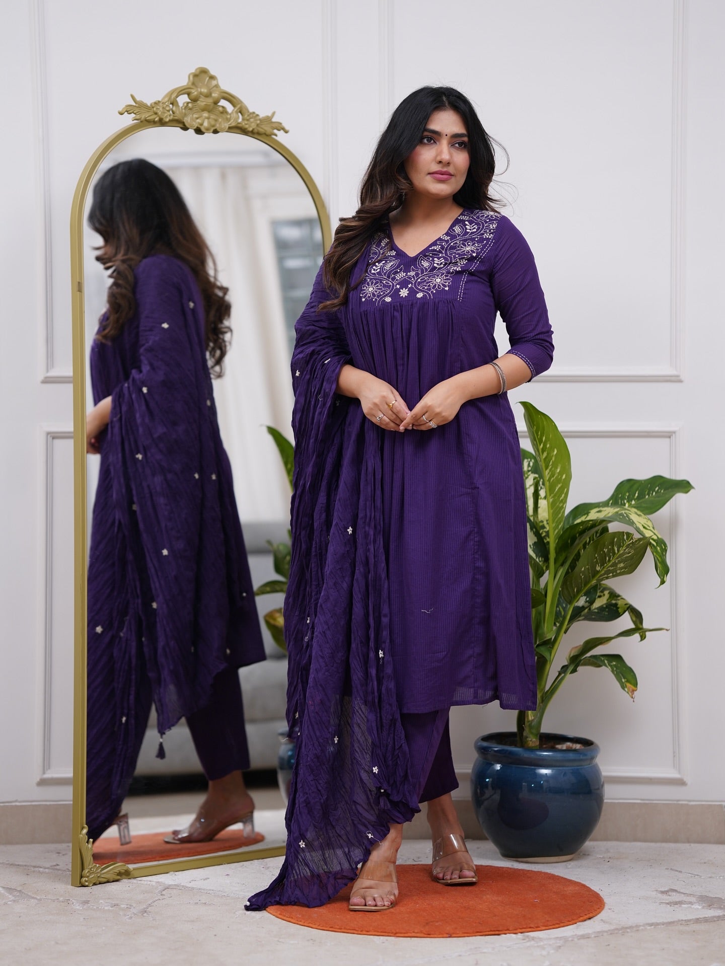 Women's Embroidered Kurta with pant and Dupatta set