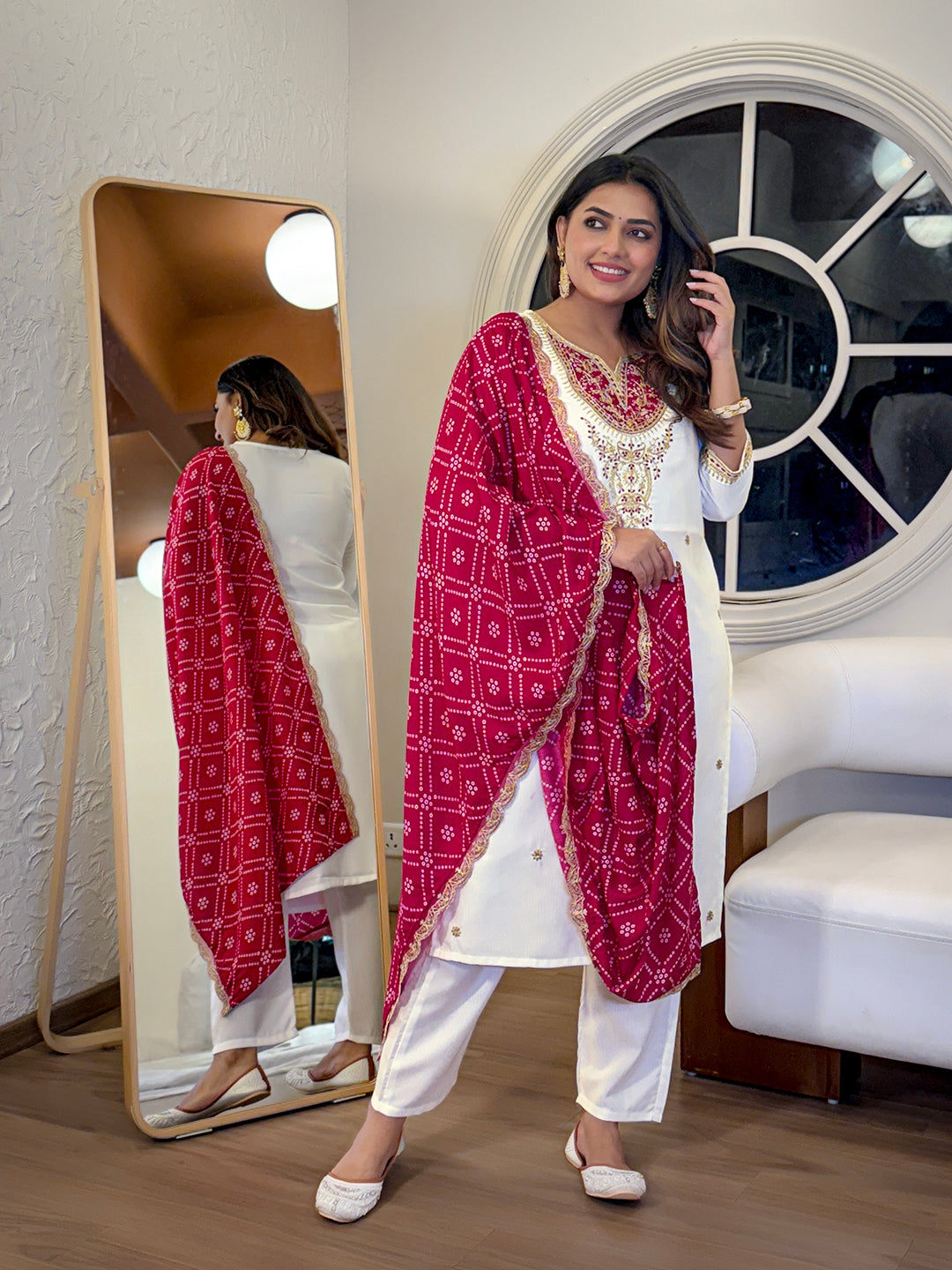 Women's BSY Viscose Embroidered Straight Kurta with Pant And Dupatta Sets