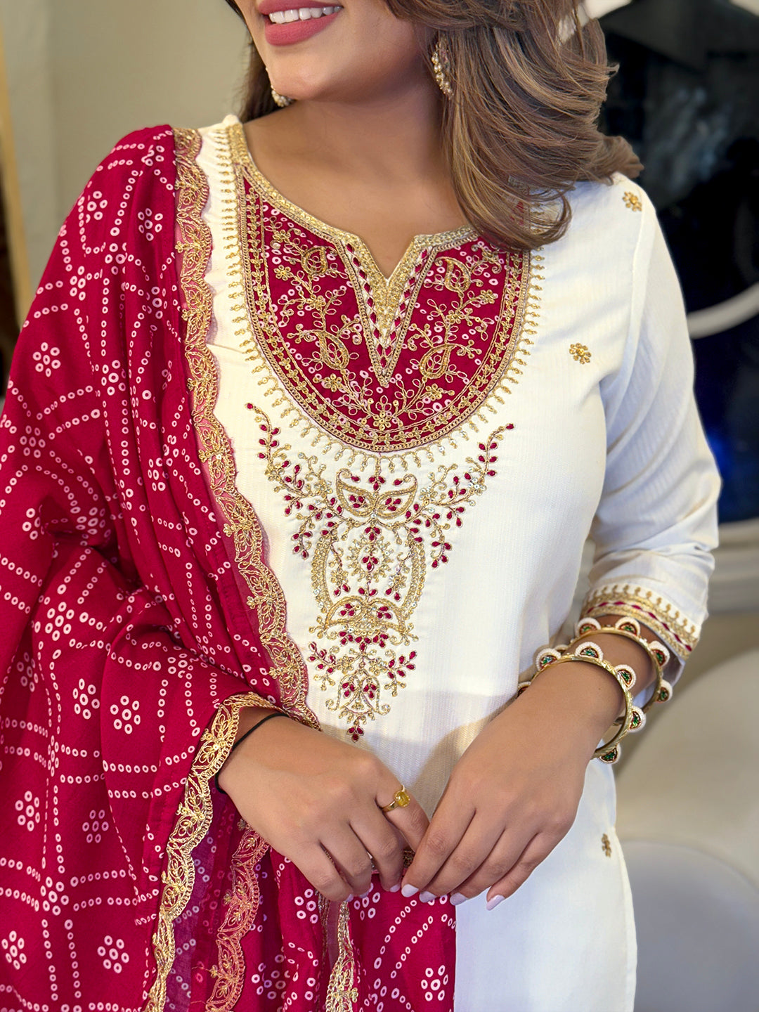 Women's BSY Viscose Embroidered Straight Kurta with Pant And Dupatta Sets