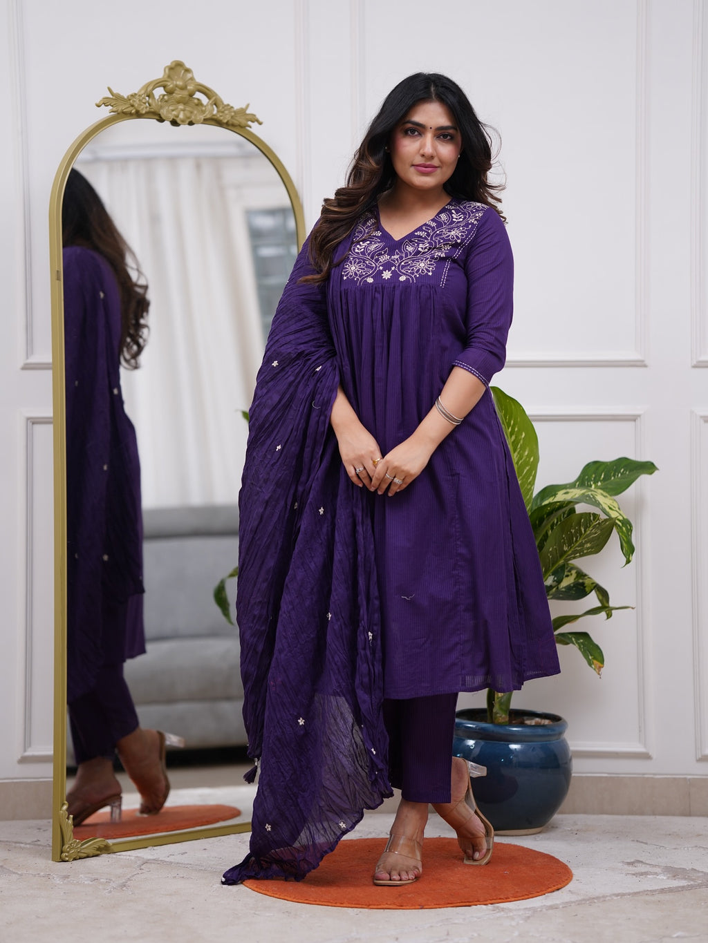 Women's Embroidered Kurta with pant and Dupatta set