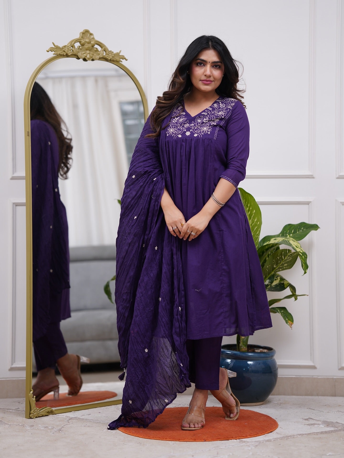 Women's Embroidered Kurta with pant and Dupatta set