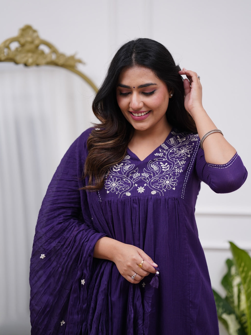 Women's Embroidered Kurta with pant and Dupatta set