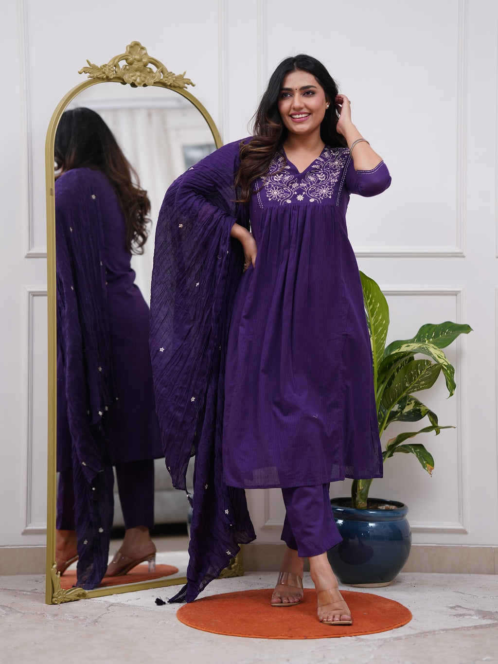 Women's Embroidered Kurta with pant and Dupatta set