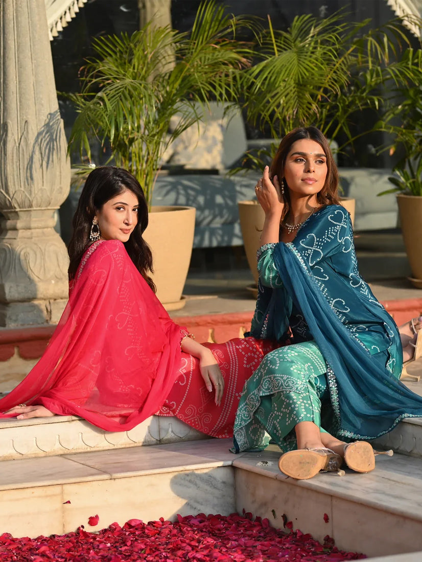 Women's Soft Chinnon Silk Embroidered Kurti Set