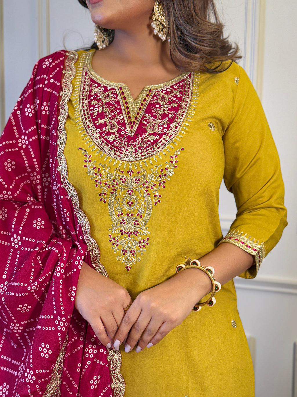 Women's BSY Viscose Embroidered Straight Kurta with Pant And Dupatta Sets