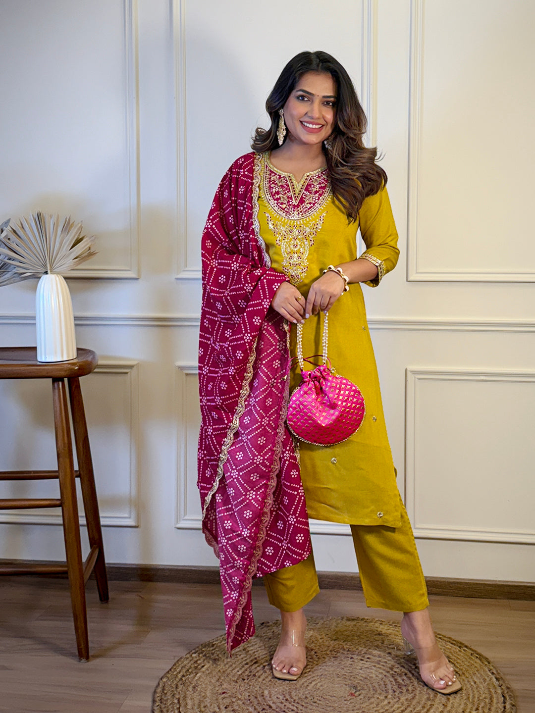 Women's BSY Viscose Embroidered Straight Kurta with Pant And Dupatta Sets