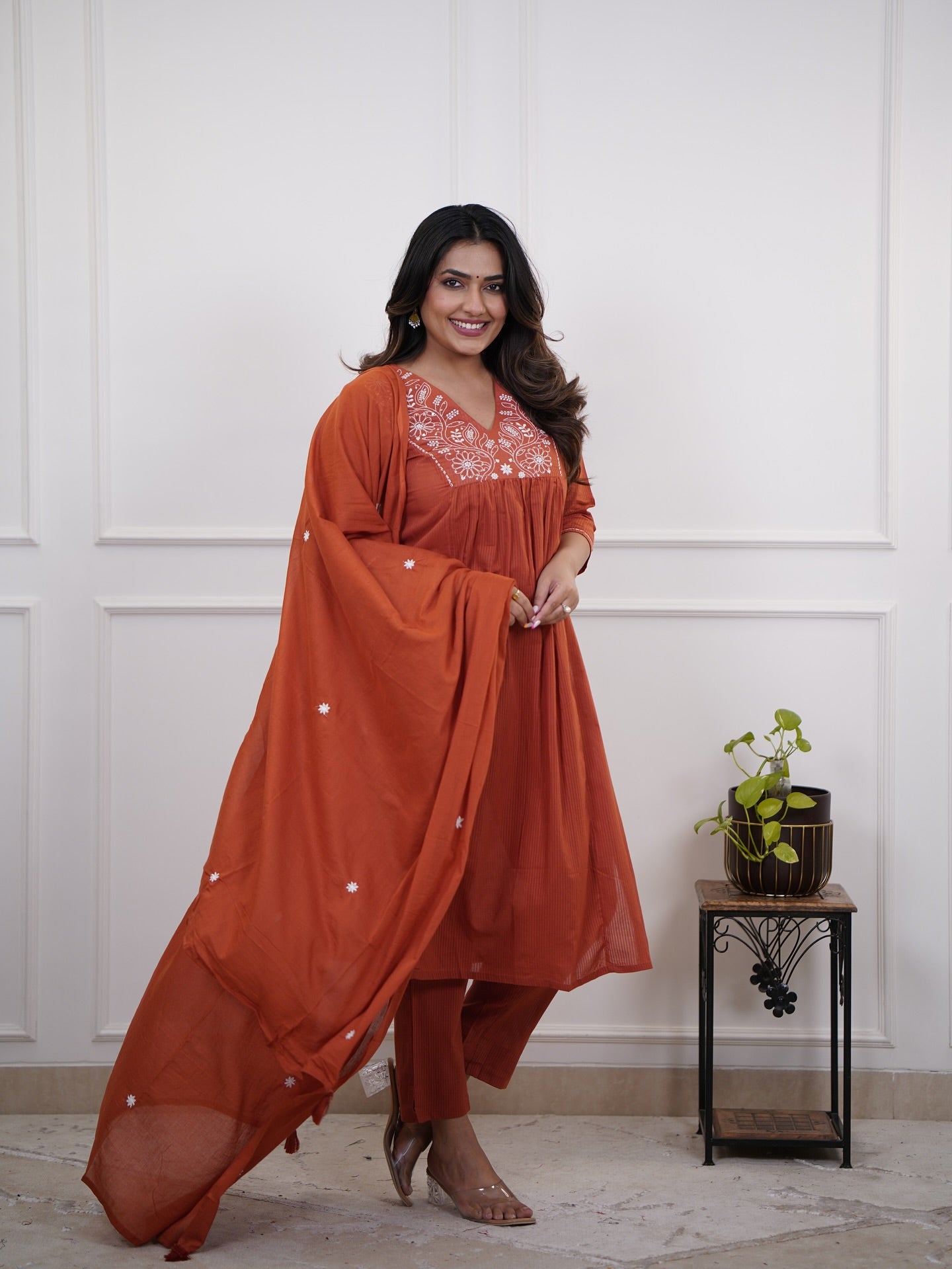 Women's Embroidered Kurta with pant and Dupatta set