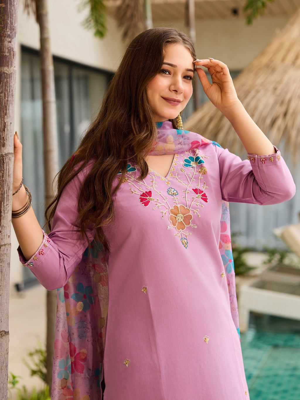Women's Viscose Gadhwal Kurti Set with Jacquard Organza Dupatta