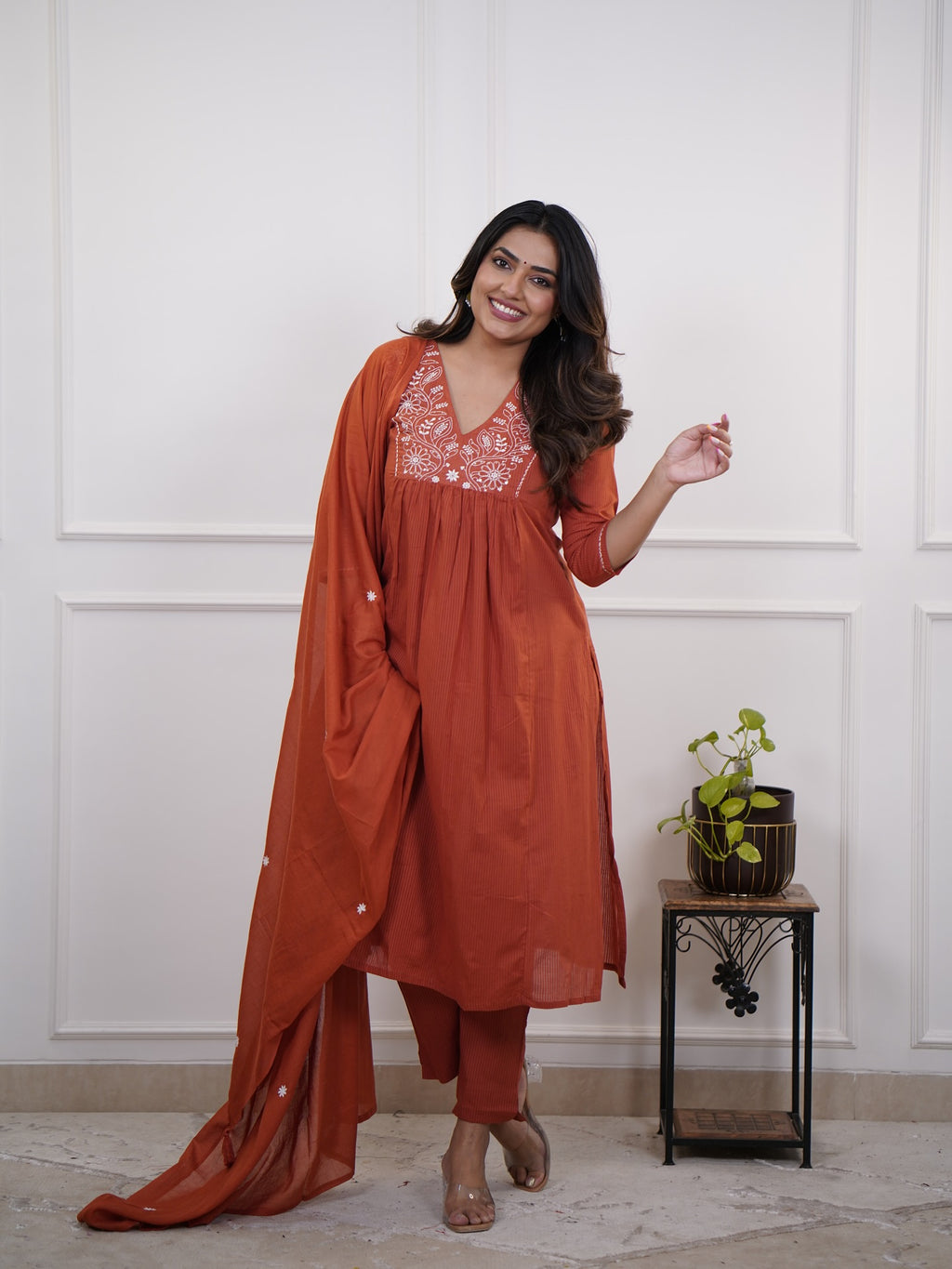 Women's Embroidered Kurta with pant and Dupatta set