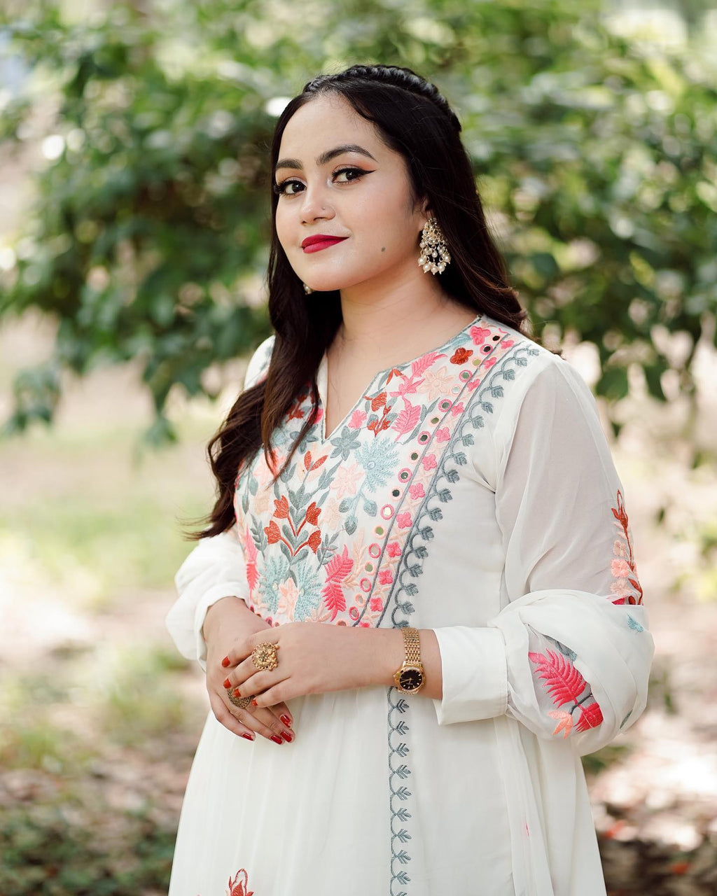 Women's Georgette White & Black Straight Kurta Plazzo Set with Dupatta