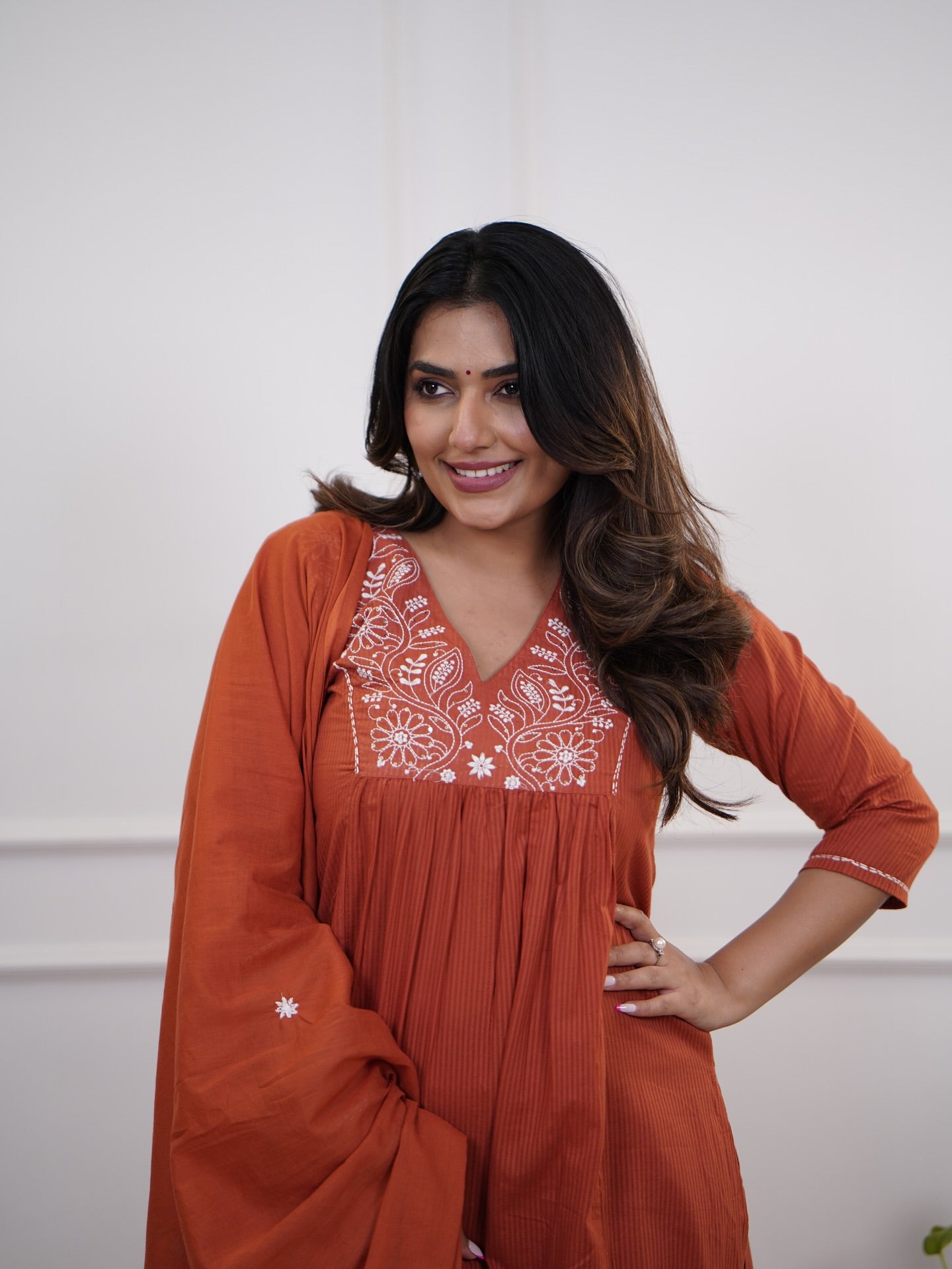 Women's Embroidered Kurta with pant and Dupatta set