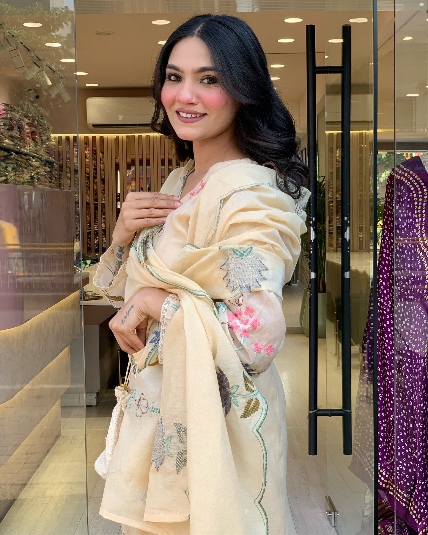 Viscose Chanderi Embroidered Kurti Set with Dupatta