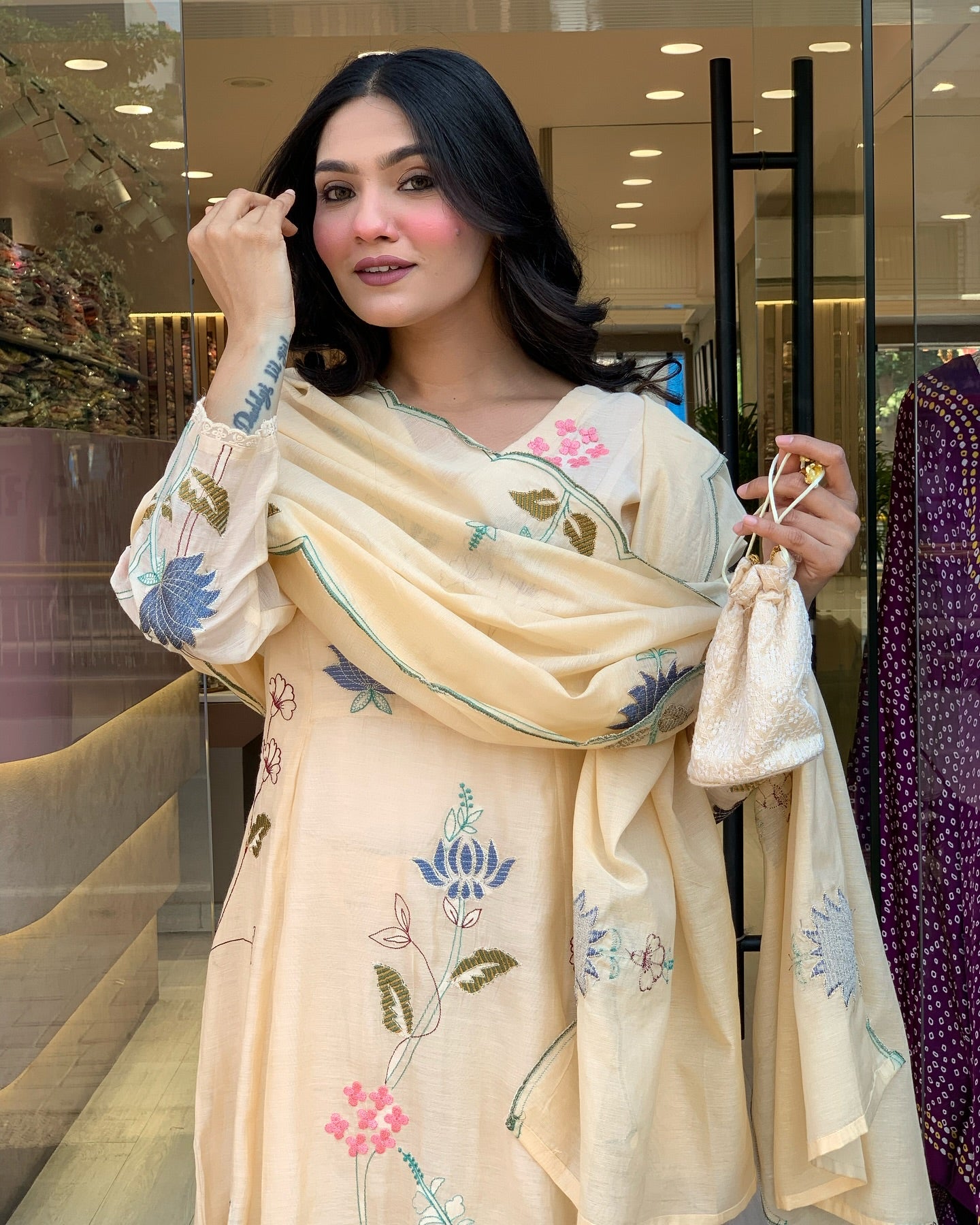 Viscose Chanderi Embroidered Kurti Set with Dupatta