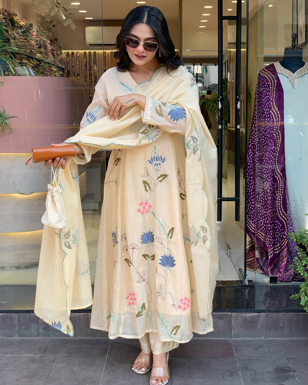 Viscose Chanderi Embroidered Kurti Set with Dupatta