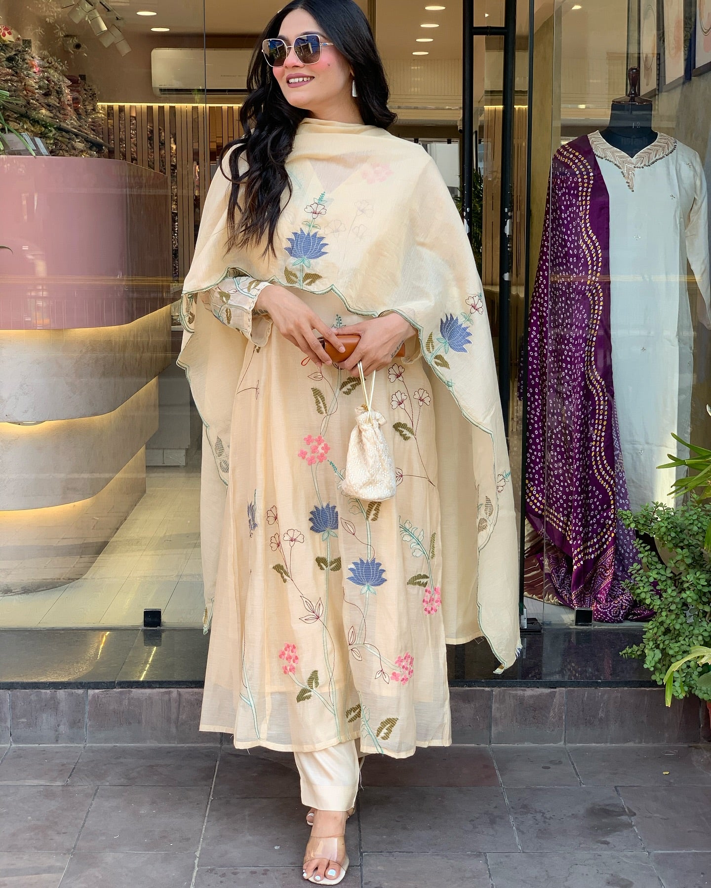 Viscose Chanderi Embroidered Kurti Set with Dupatta