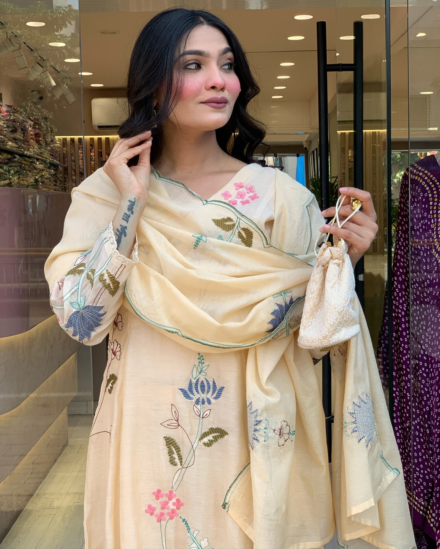 Viscose Chanderi Embroidered Kurti Set with Dupatta