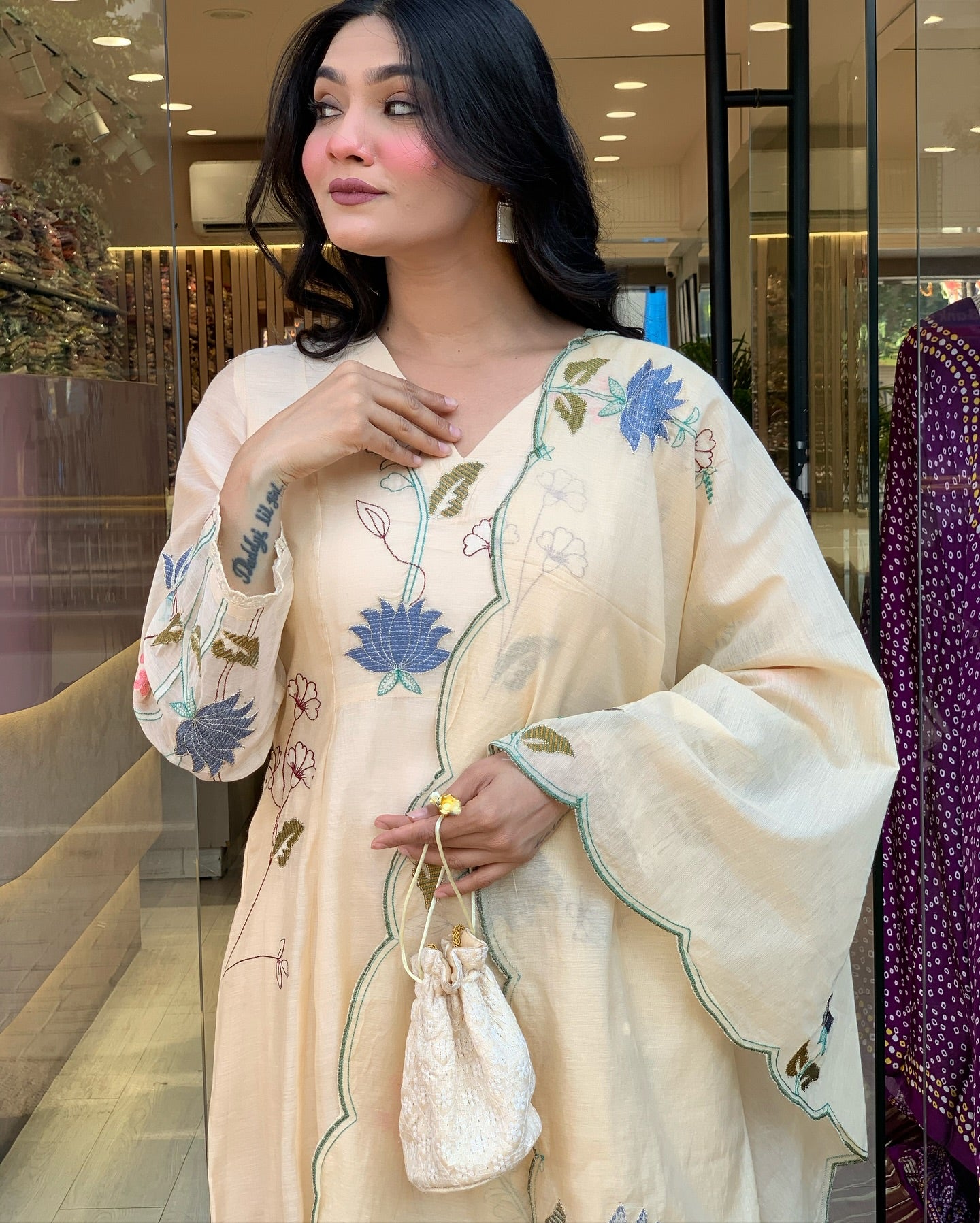 Viscose Chanderi Embroidered Kurti Set with Dupatta