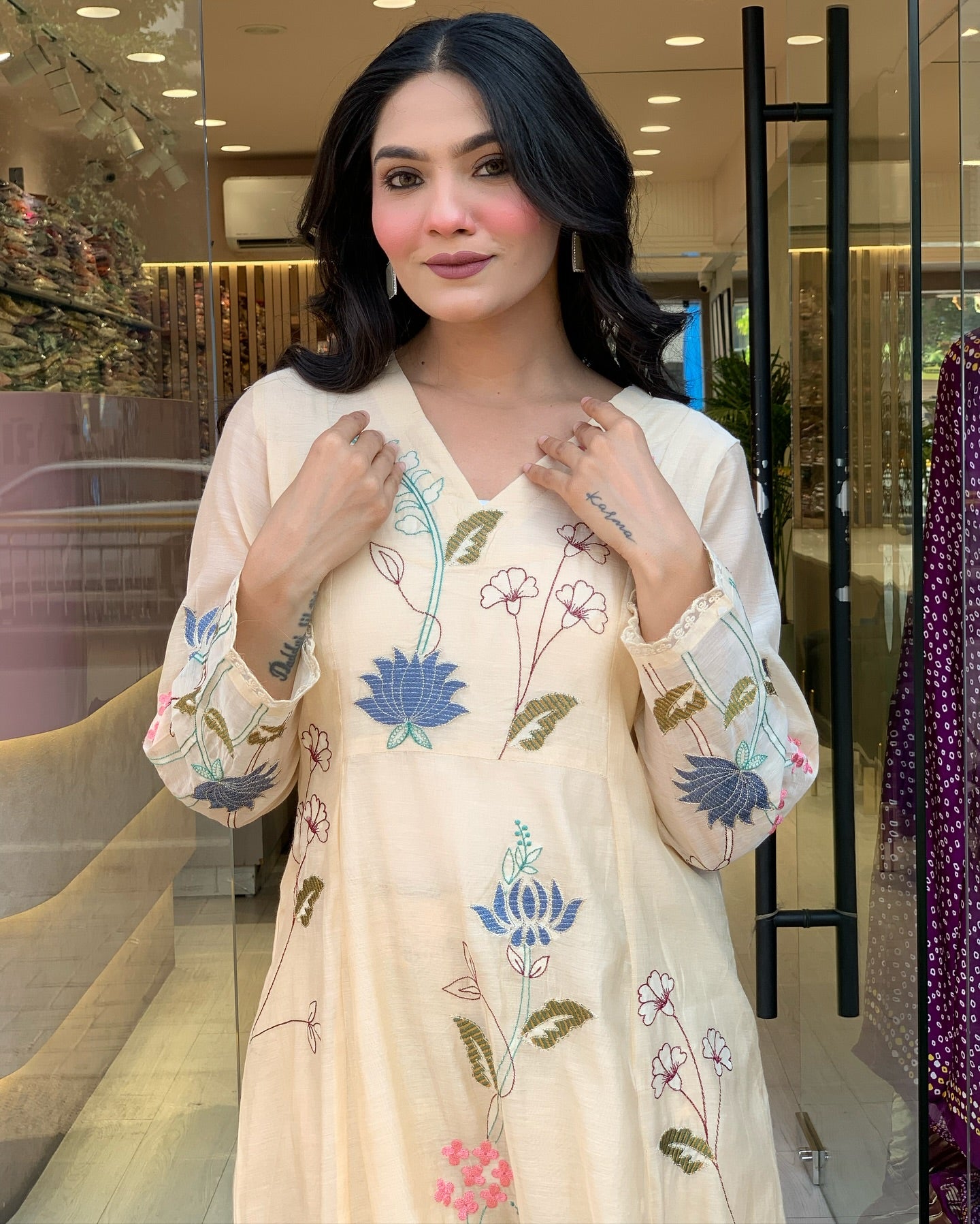 Viscose Chanderi Embroidered Kurti Set with Dupatta