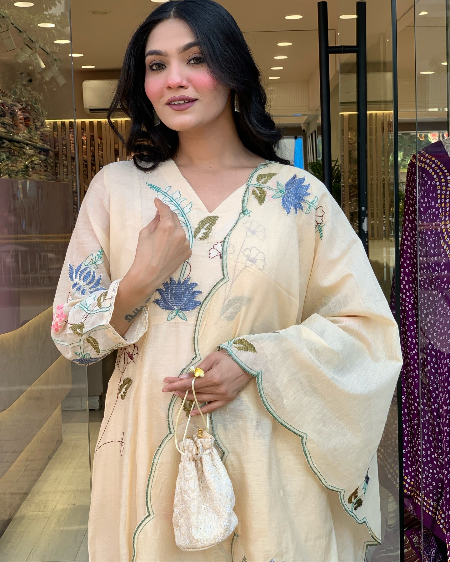 Viscose Chanderi Embroidered Kurti Set with Dupatta