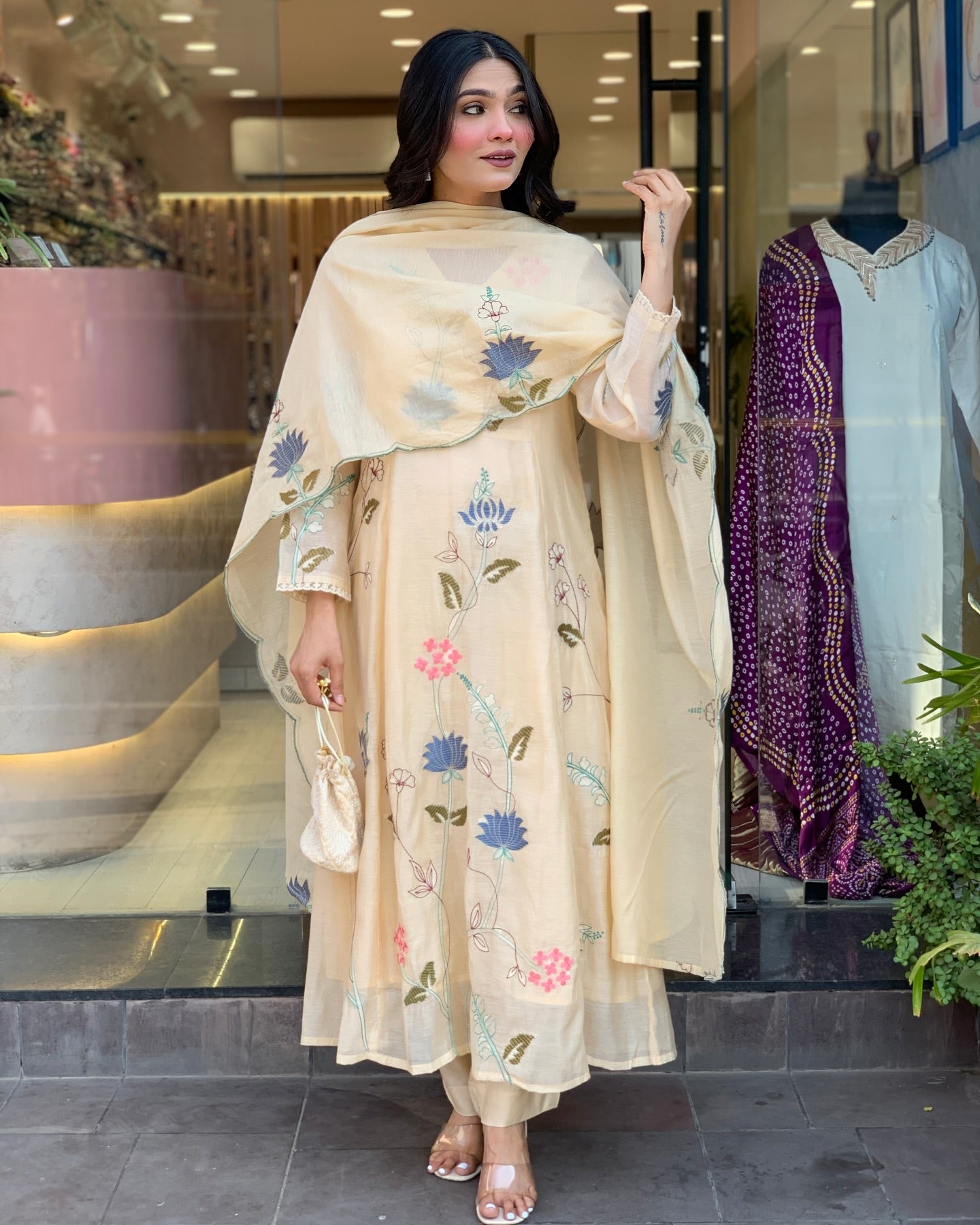Viscose Chanderi Embroidered Kurti Set with Dupatta