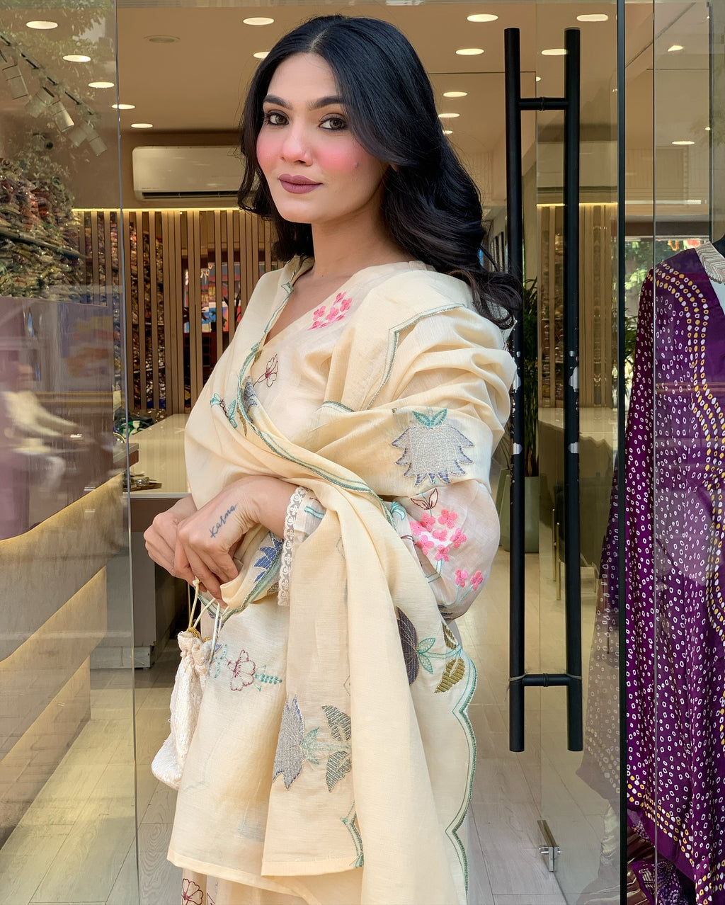 Viscose Chanderi Embroidered Kurti Set with Dupatta