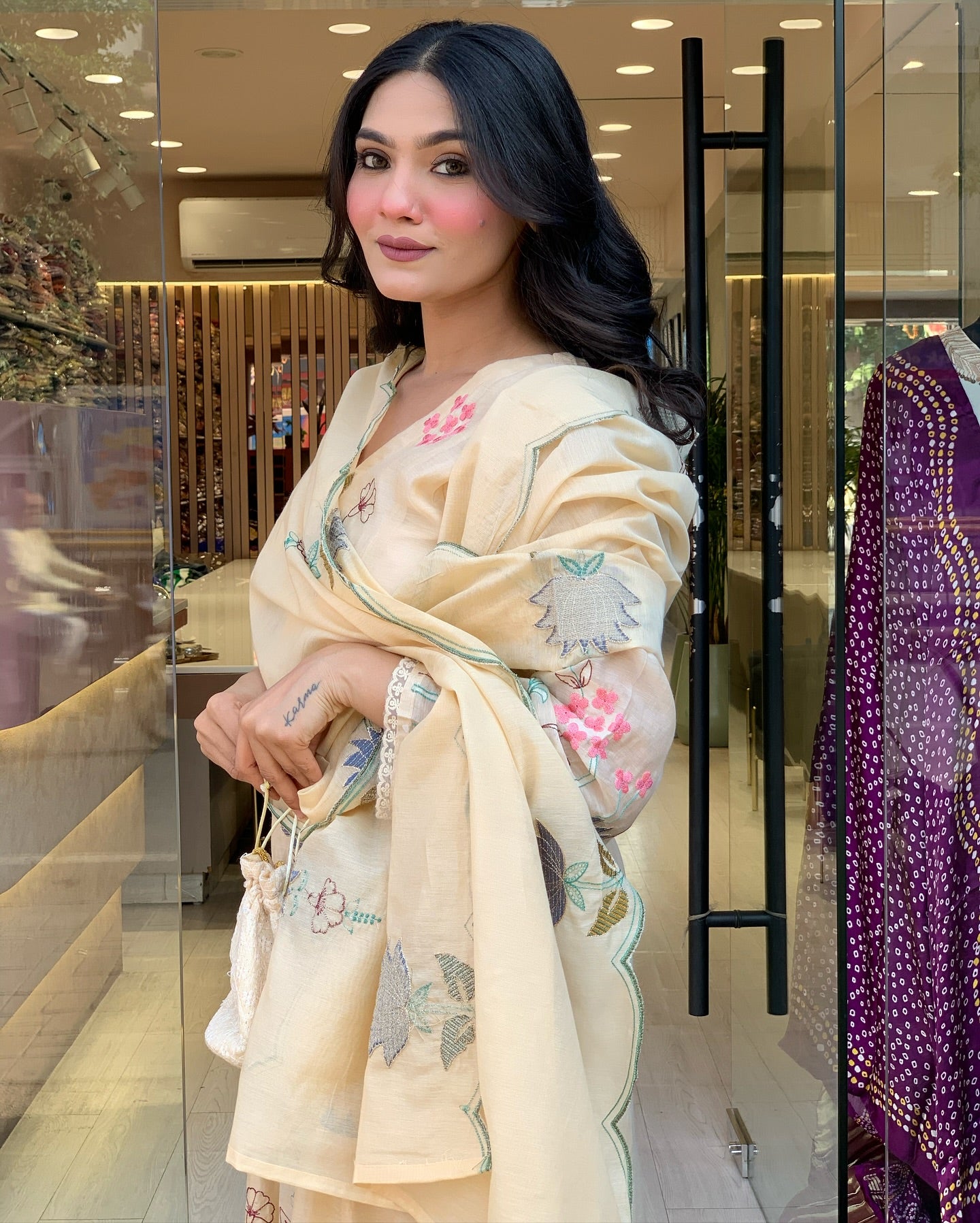 Viscose Chanderi Embroidered Kurti Set with Dupatta