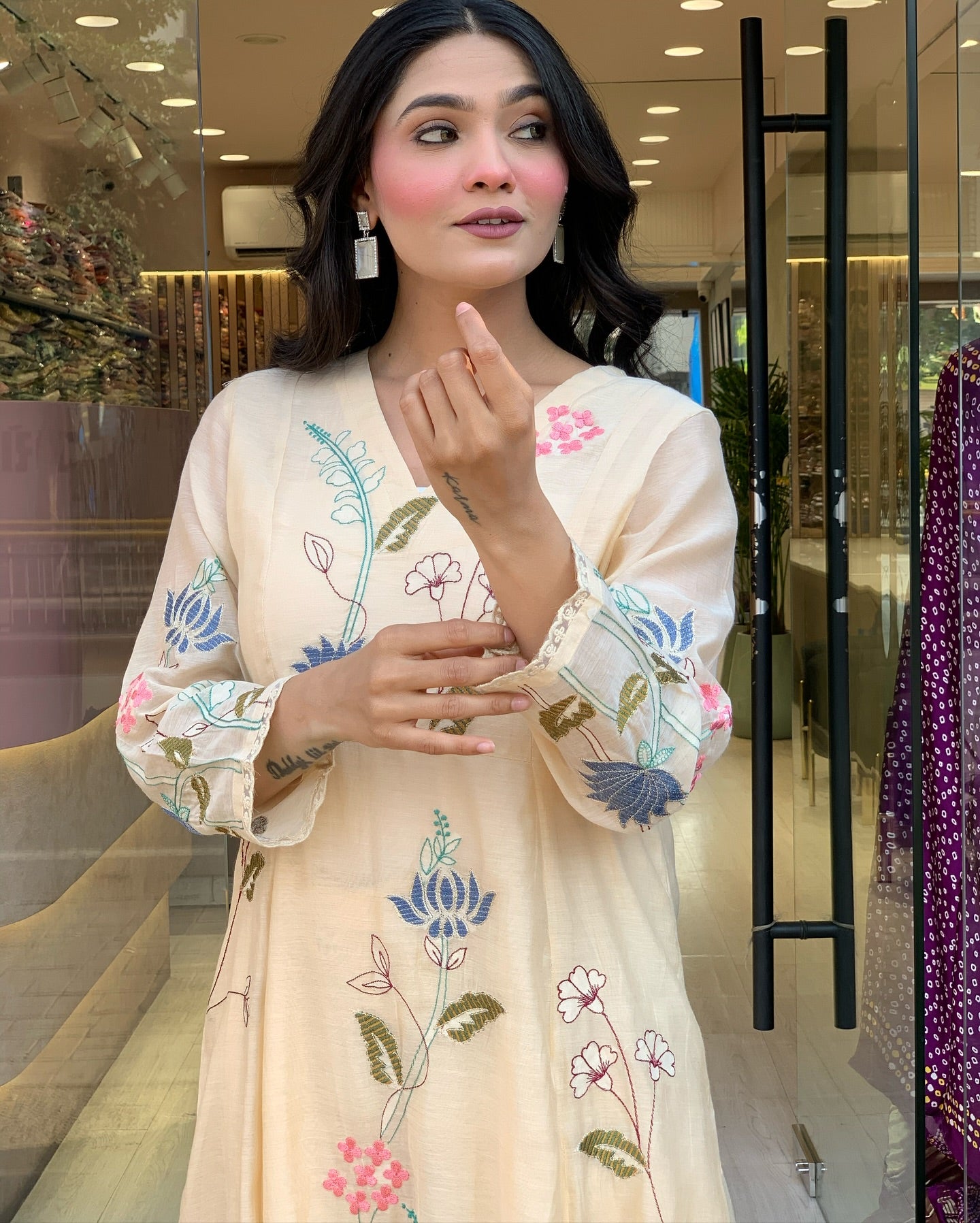 Viscose Chanderi Embroidered Kurti Set with Dupatta