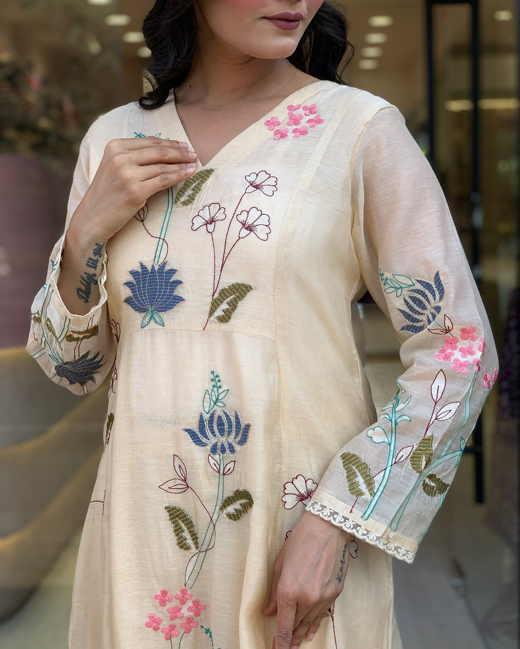 Viscose Chanderi Embroidered Kurti Set with Dupatta