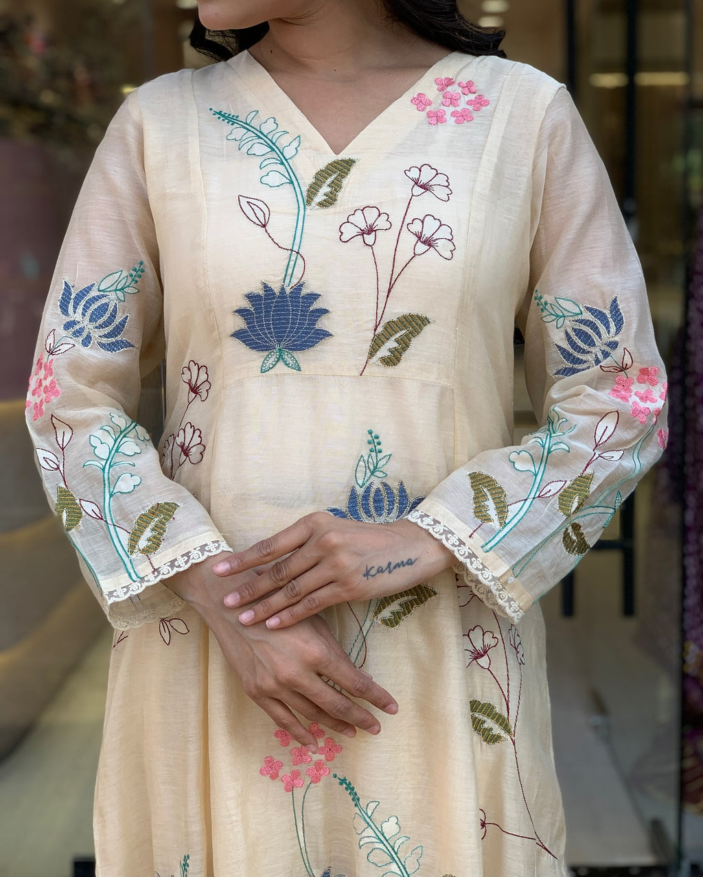 Viscose Chanderi Embroidered Kurti Set with Dupatta