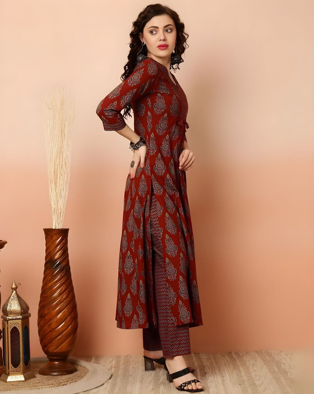 Rayon Silk Flared Kurta Set with Rayon Pant and Silk Dupatta