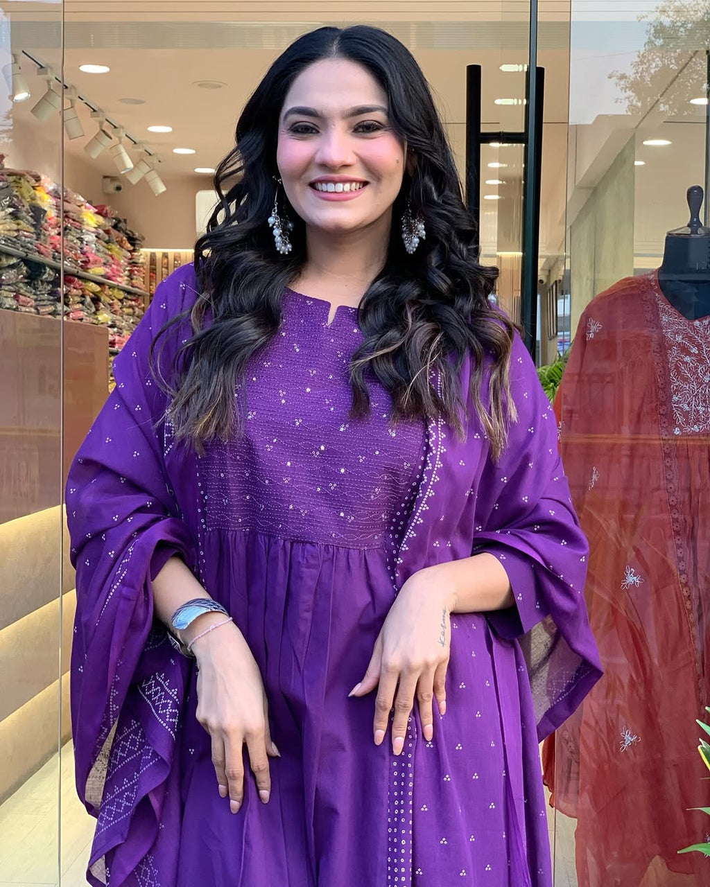 Women's PV Chanderi Kurti Pant Set with Printed Chanderi Dupatta