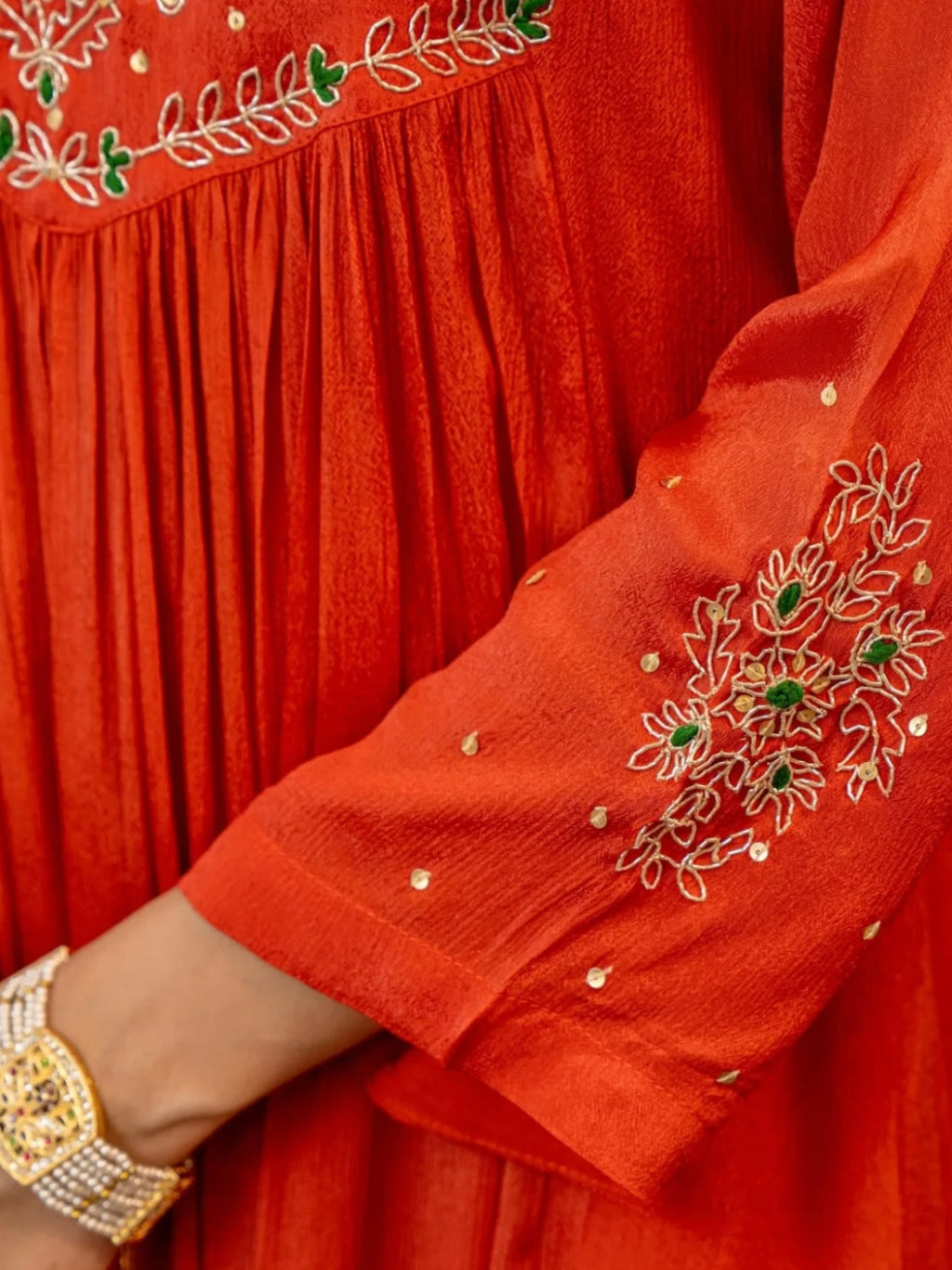 Women's Silk Chiffon Embroidered A-Line Kurta with Rayon Pant And Silk Chiffon Laced Dupatta Sets