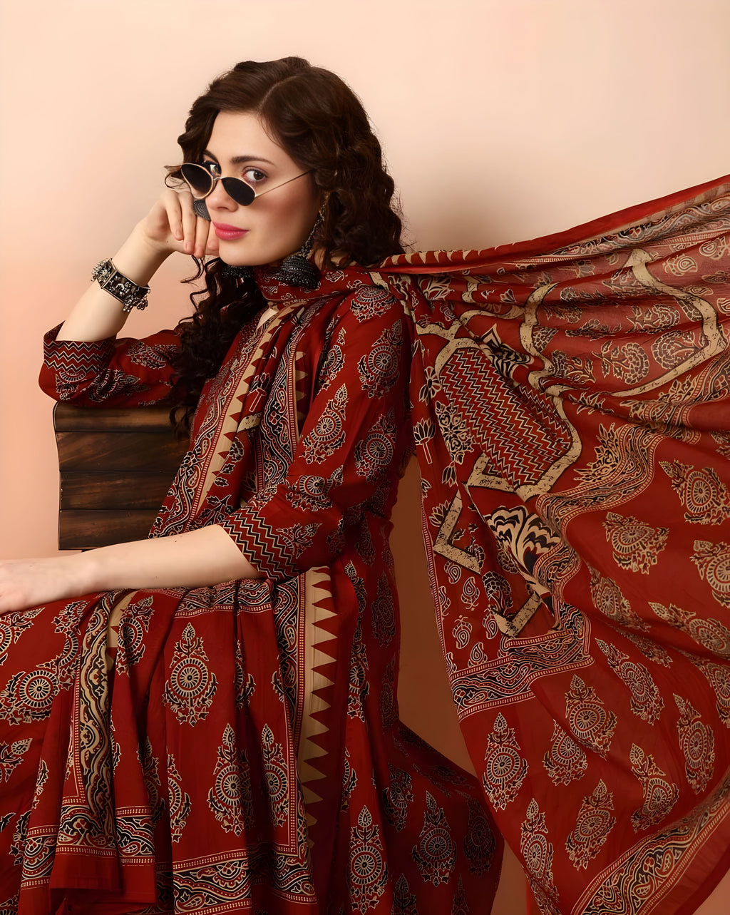 Rayon Silk Flared Kurta Set with Rayon Pant and Silk Dupatta
