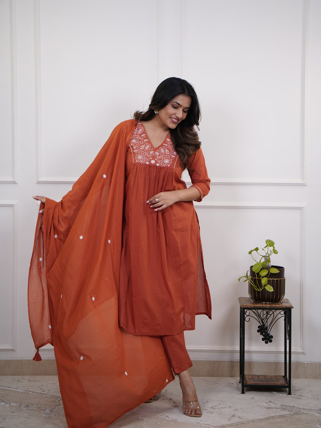 Women's Embroidered Kurta with pant and Dupatta set
