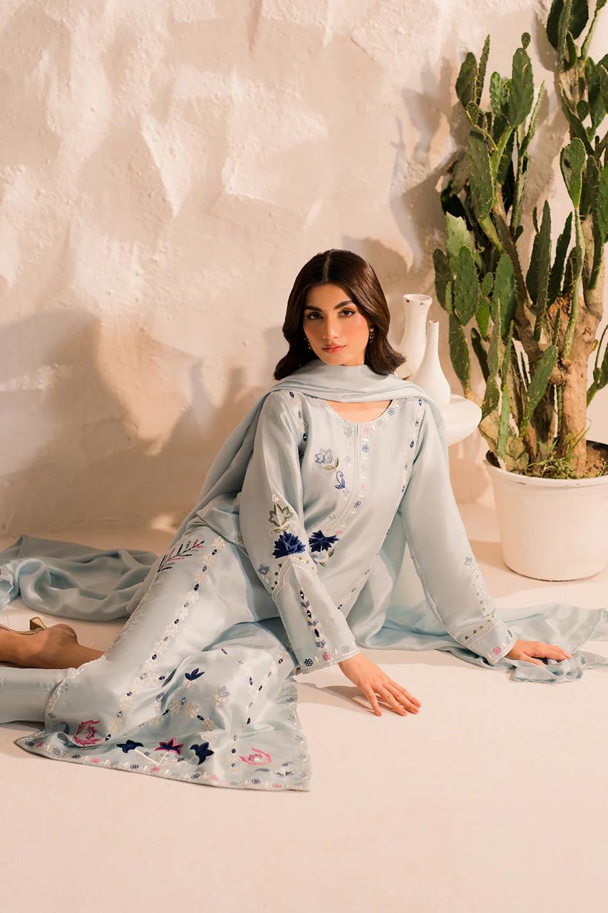 Women's BSY Chanderi Silk Kurti Pant Set with Chinnon Dupatta