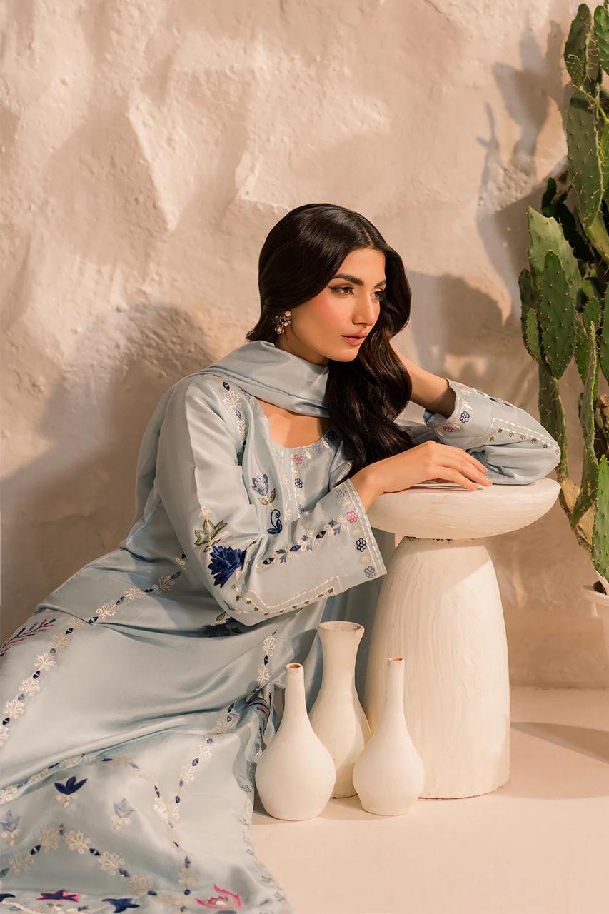 Women's BSY Chanderi Silk Kurti Pant Set with Chinnon Dupatta