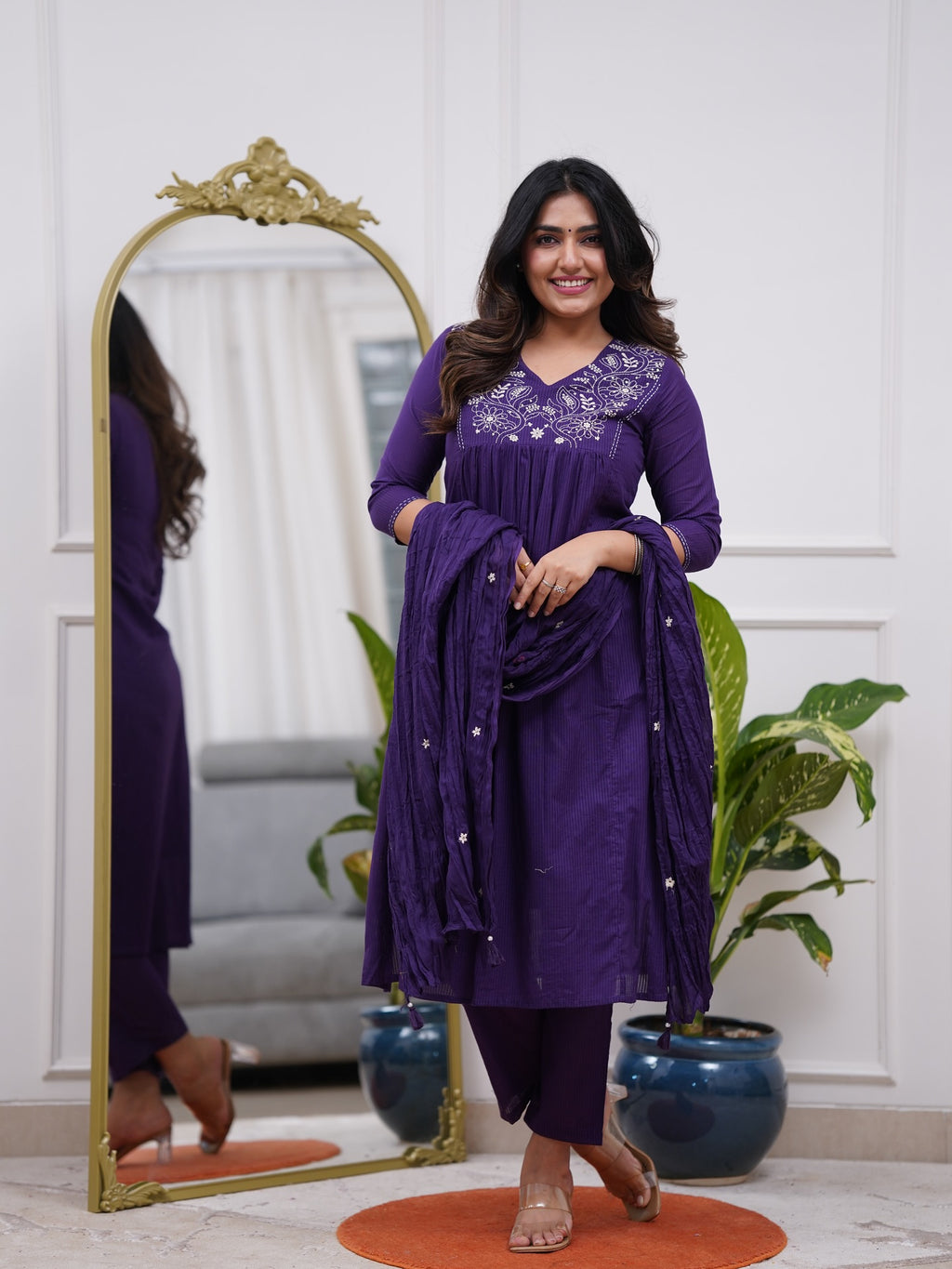 Women's Embroidered Kurta with pant and Dupatta set