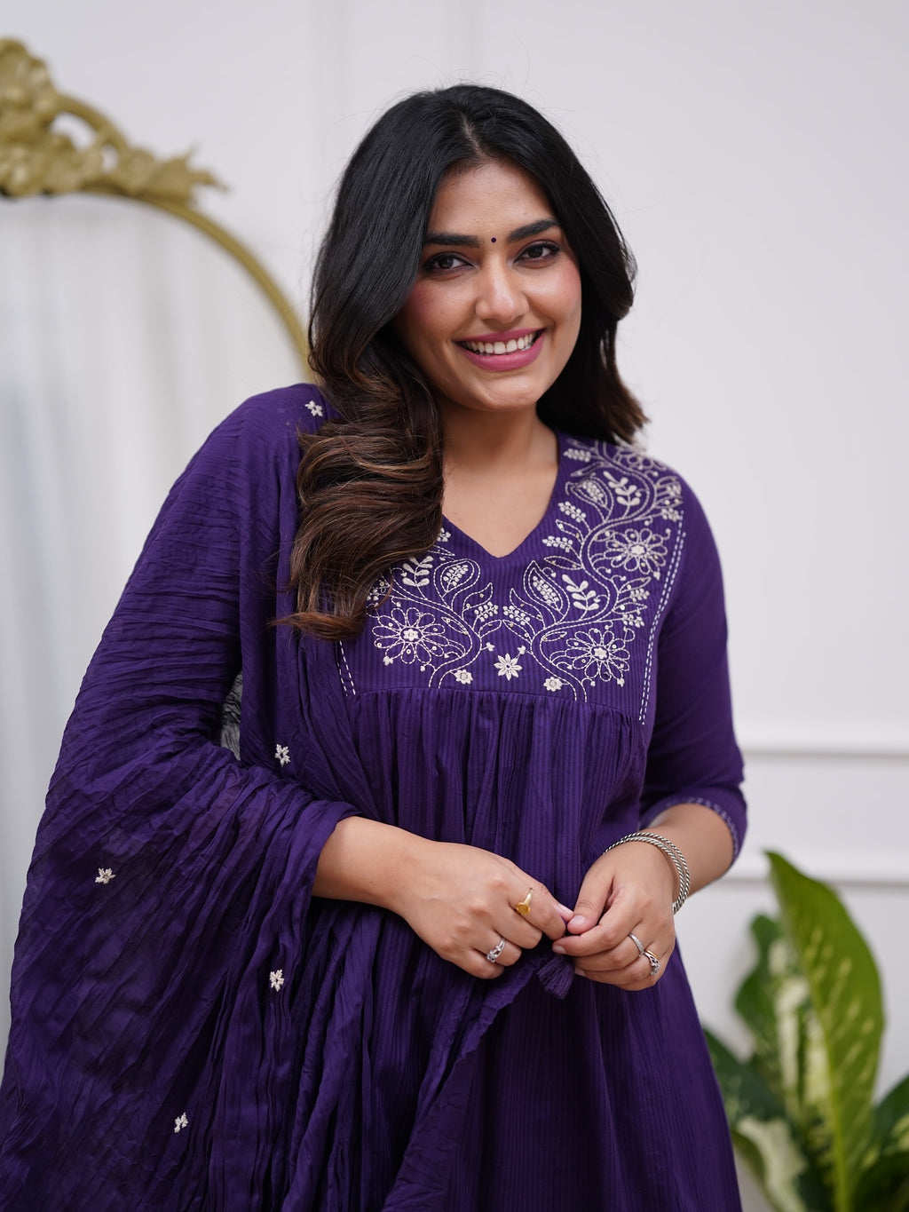 Women's Embroidered Kurta with pant and Dupatta set