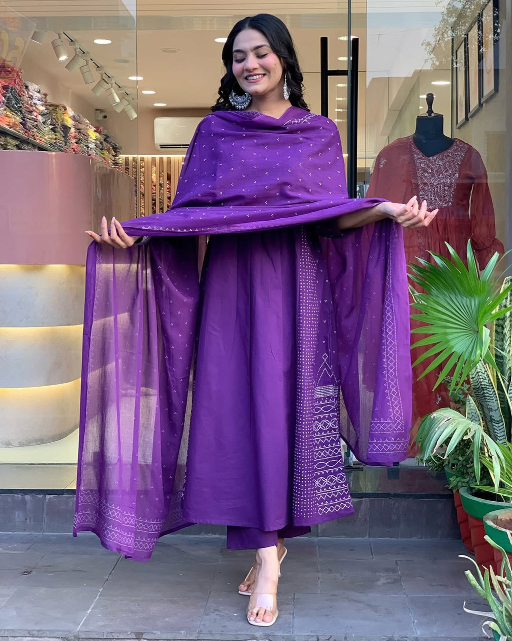 Women's PV Chanderi Kurti Pant Set with Printed Chanderi Dupatta