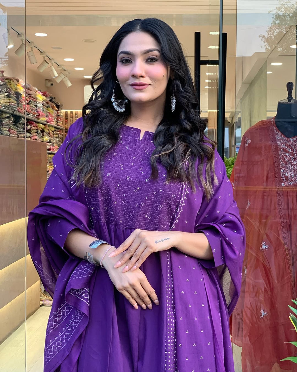 Women's PV Chanderi Kurti Pant Set with Printed Chanderi Dupatta