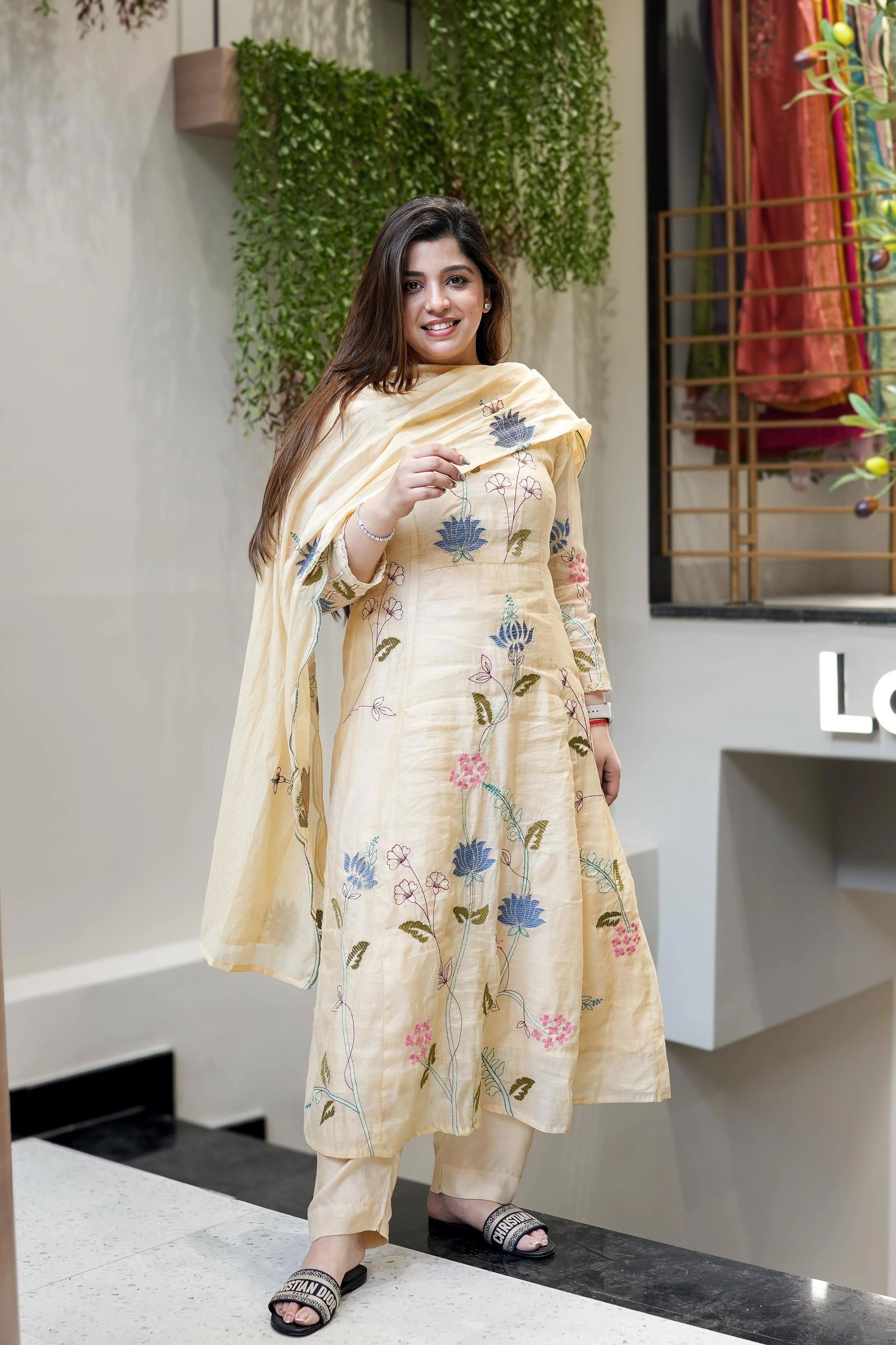 Viscose Chanderi Embroidered Kurti Set with Dupatta