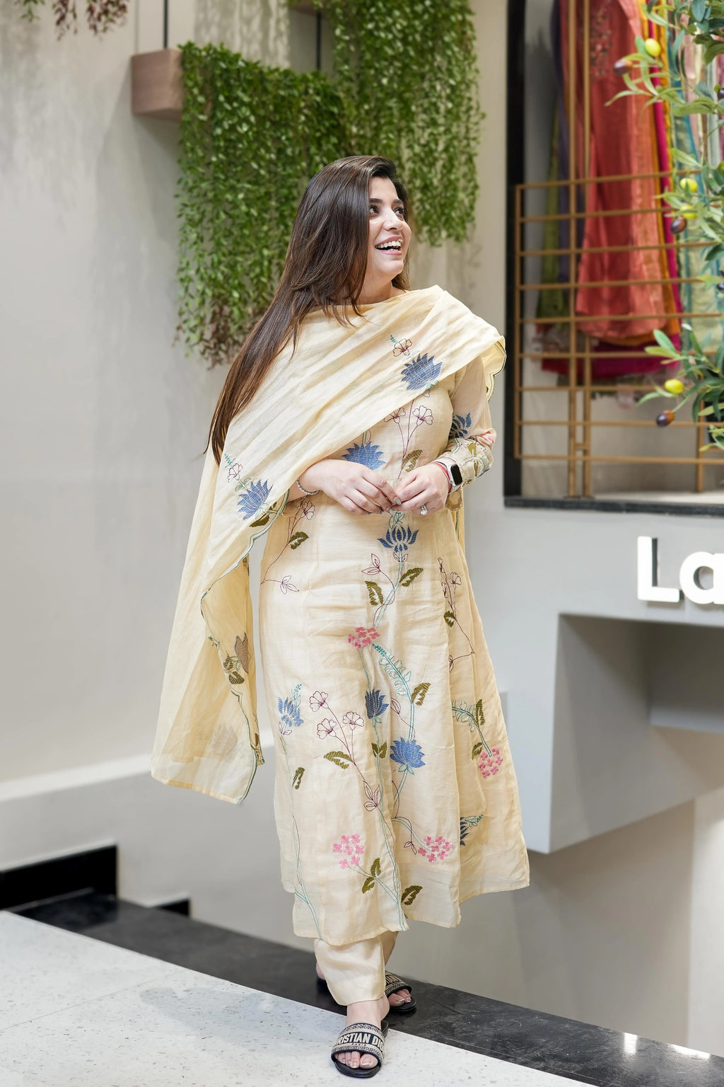 Viscose Chanderi Embroidered Kurti Set with Dupatta