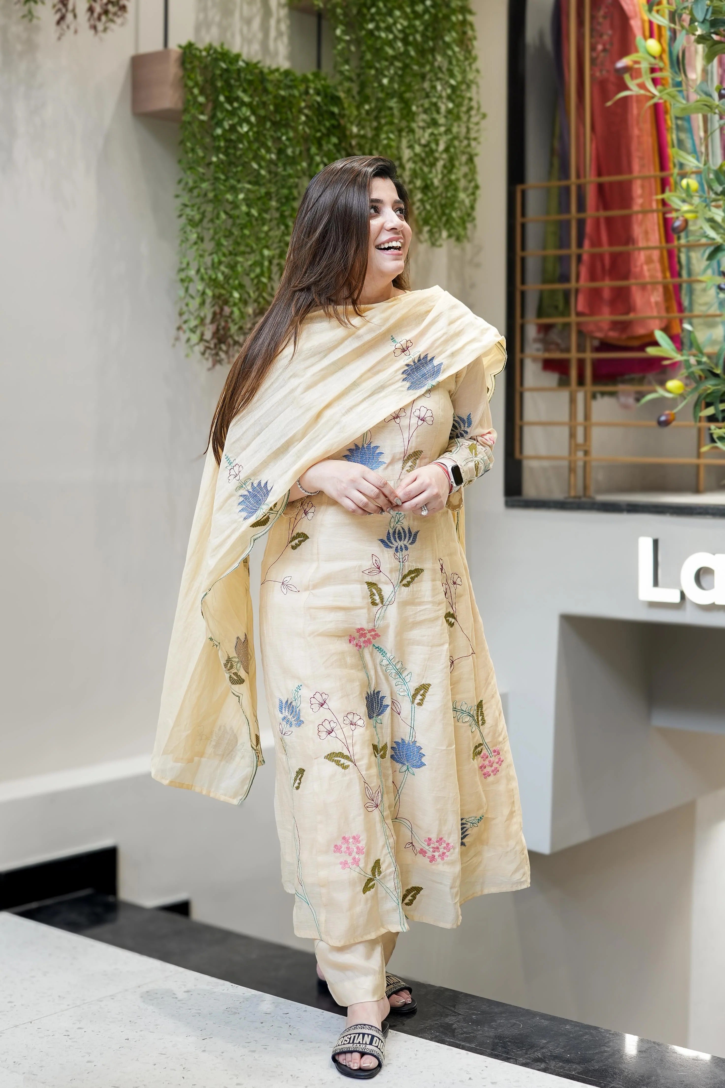 Viscose Chanderi Embroidered Kurti Set with Dupatta