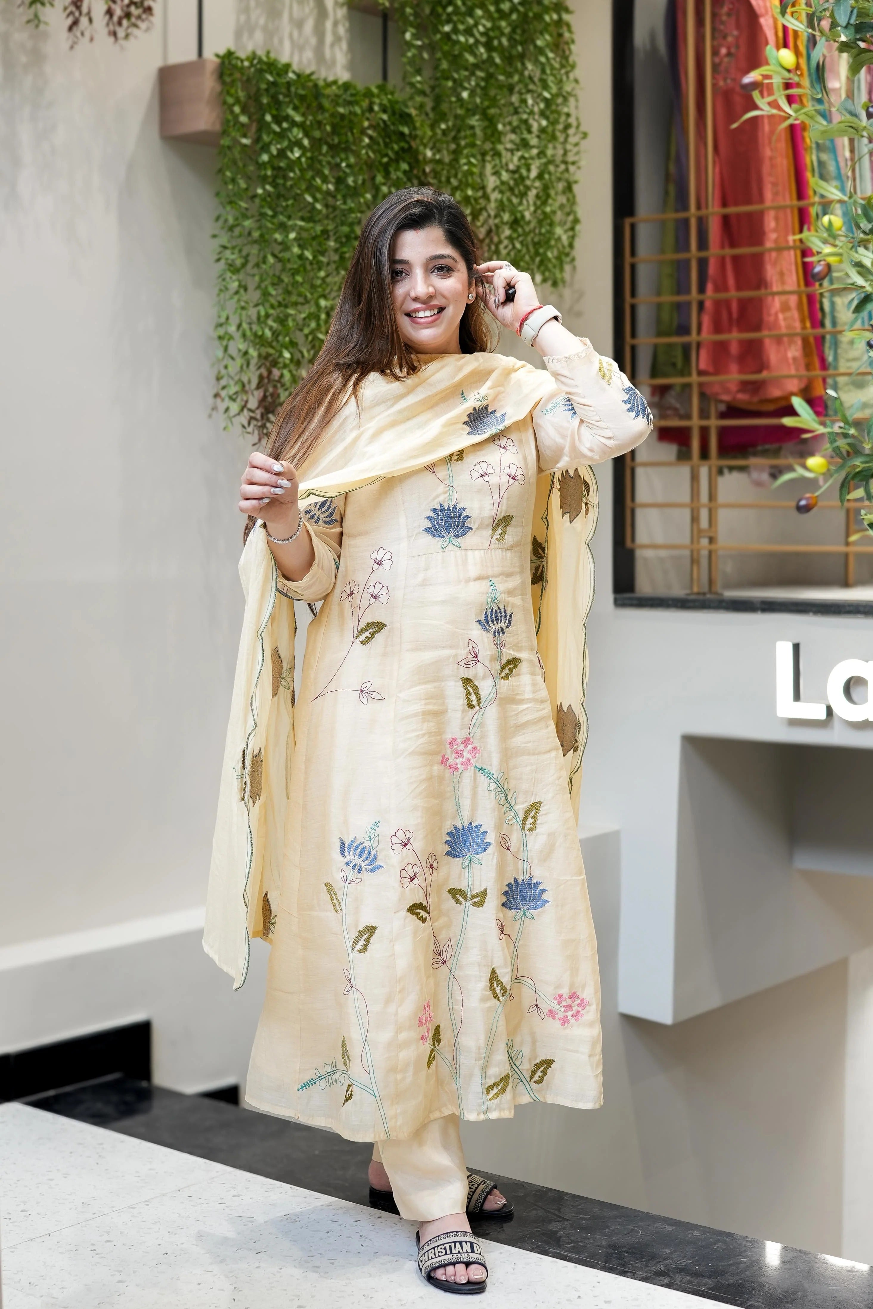 Viscose Chanderi Embroidered Kurti Set with Dupatta