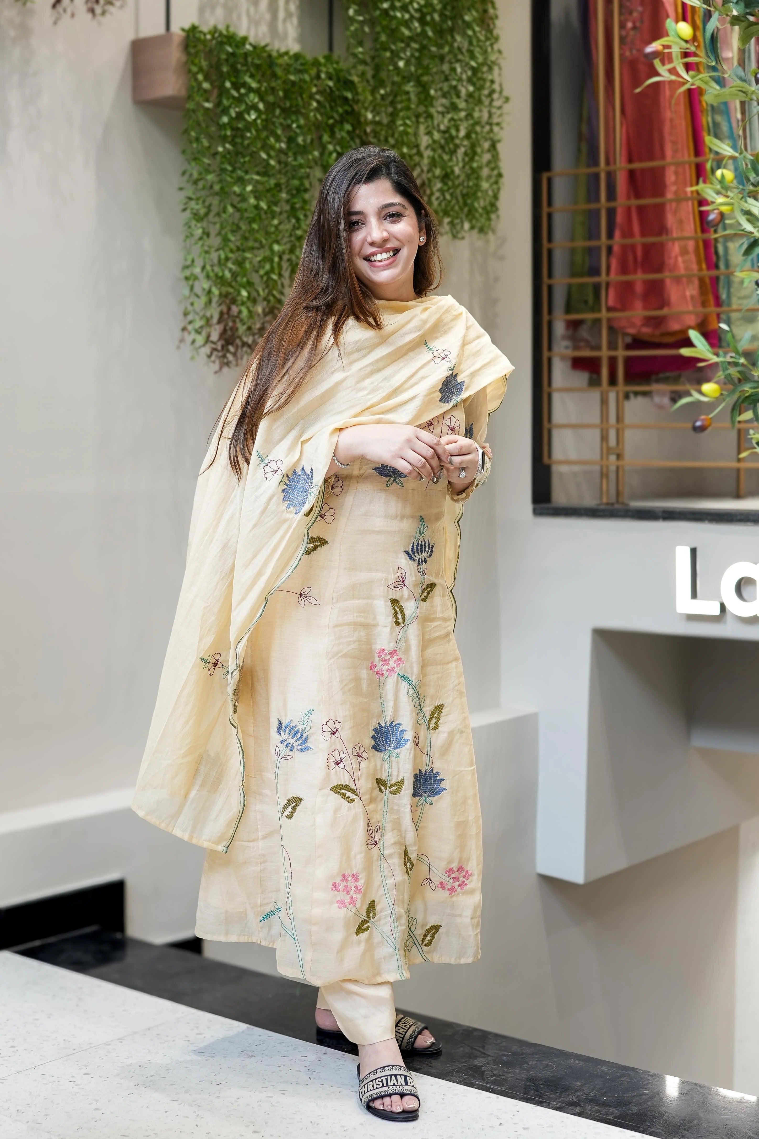 Viscose Chanderi Embroidered Kurti Set with Dupatta