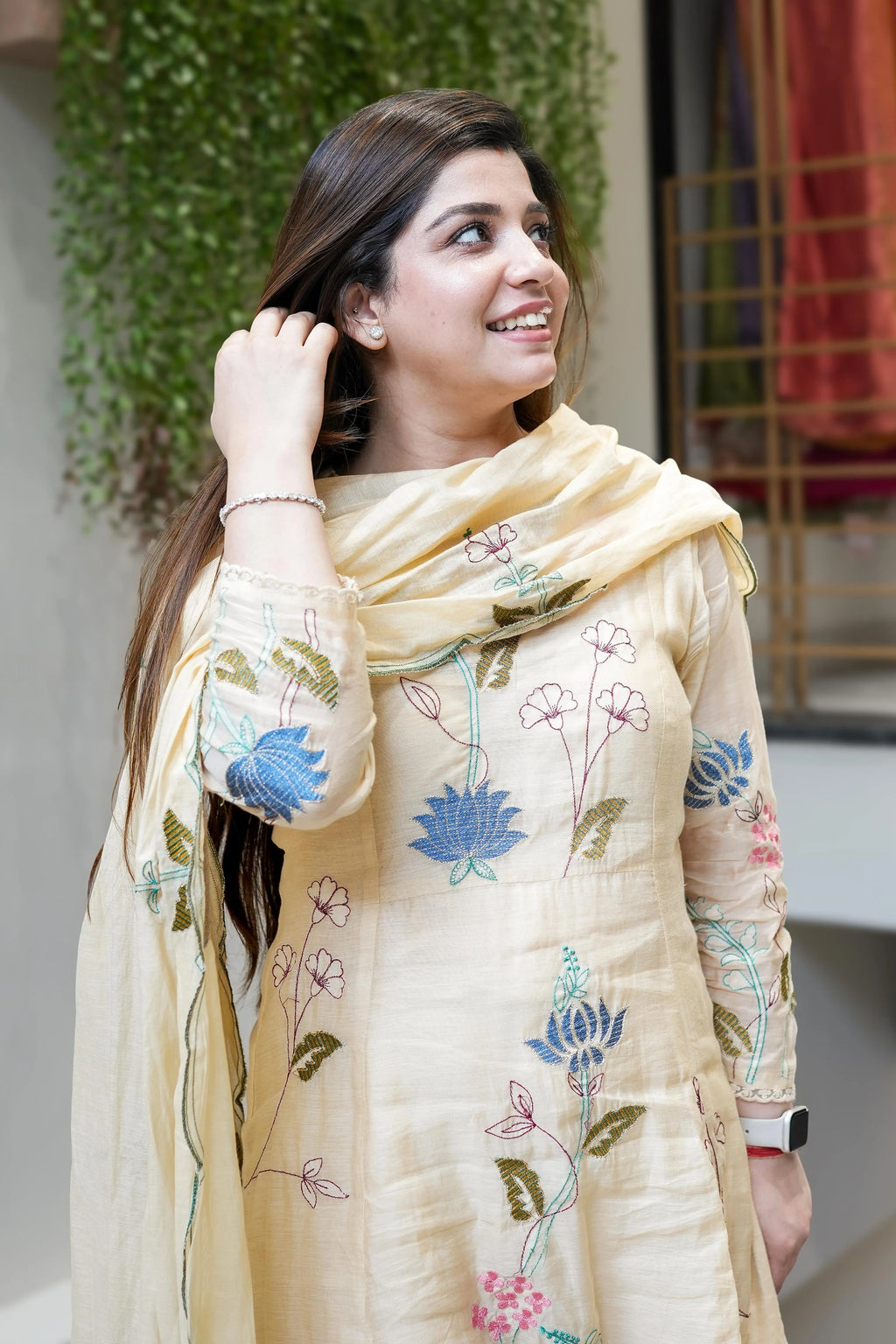 Viscose Chanderi Embroidered Kurti Set with Dupatta