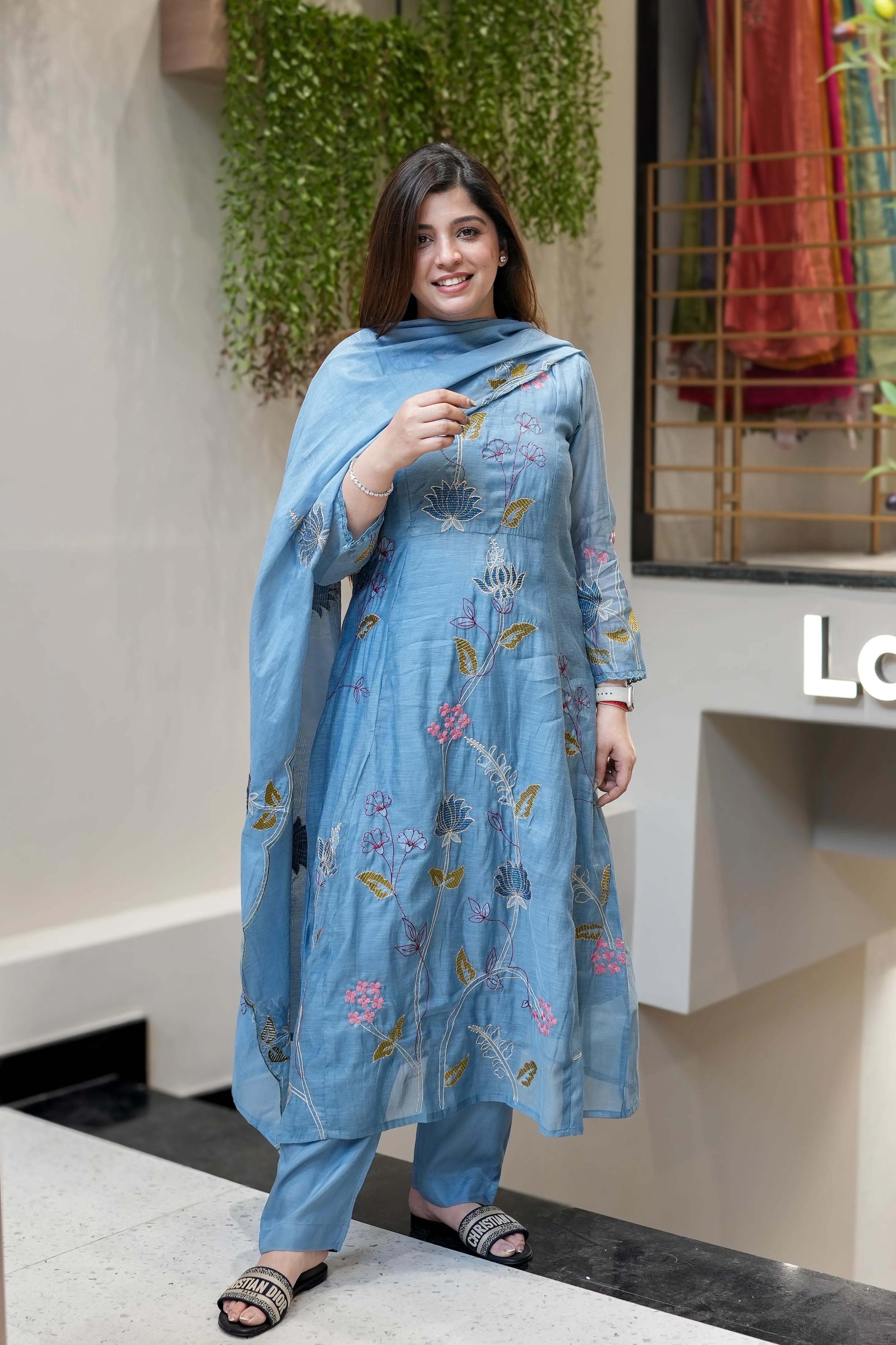 Viscose Chanderi Embroidered Kurti Set with Dupatta