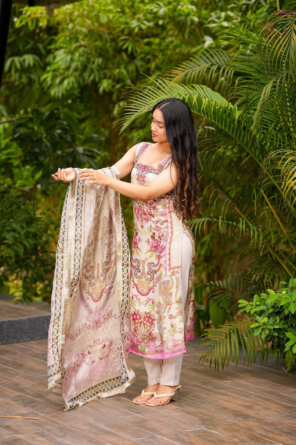 French Crepe Printed Straight Kurta Set