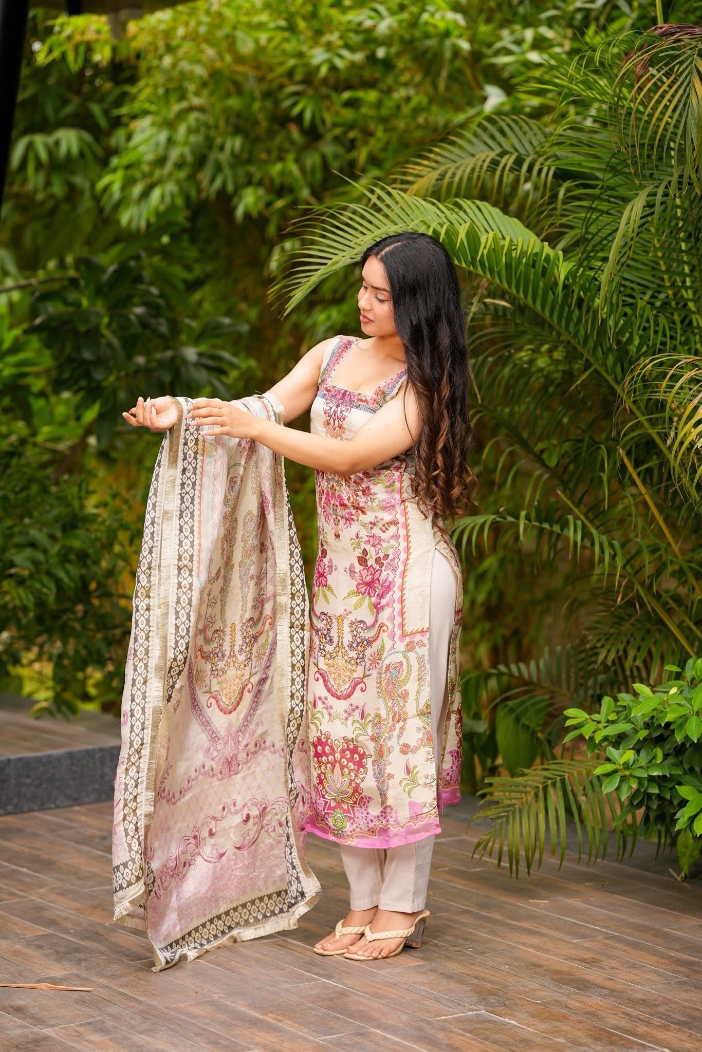 French Crepe Printed Straight Kurta Set